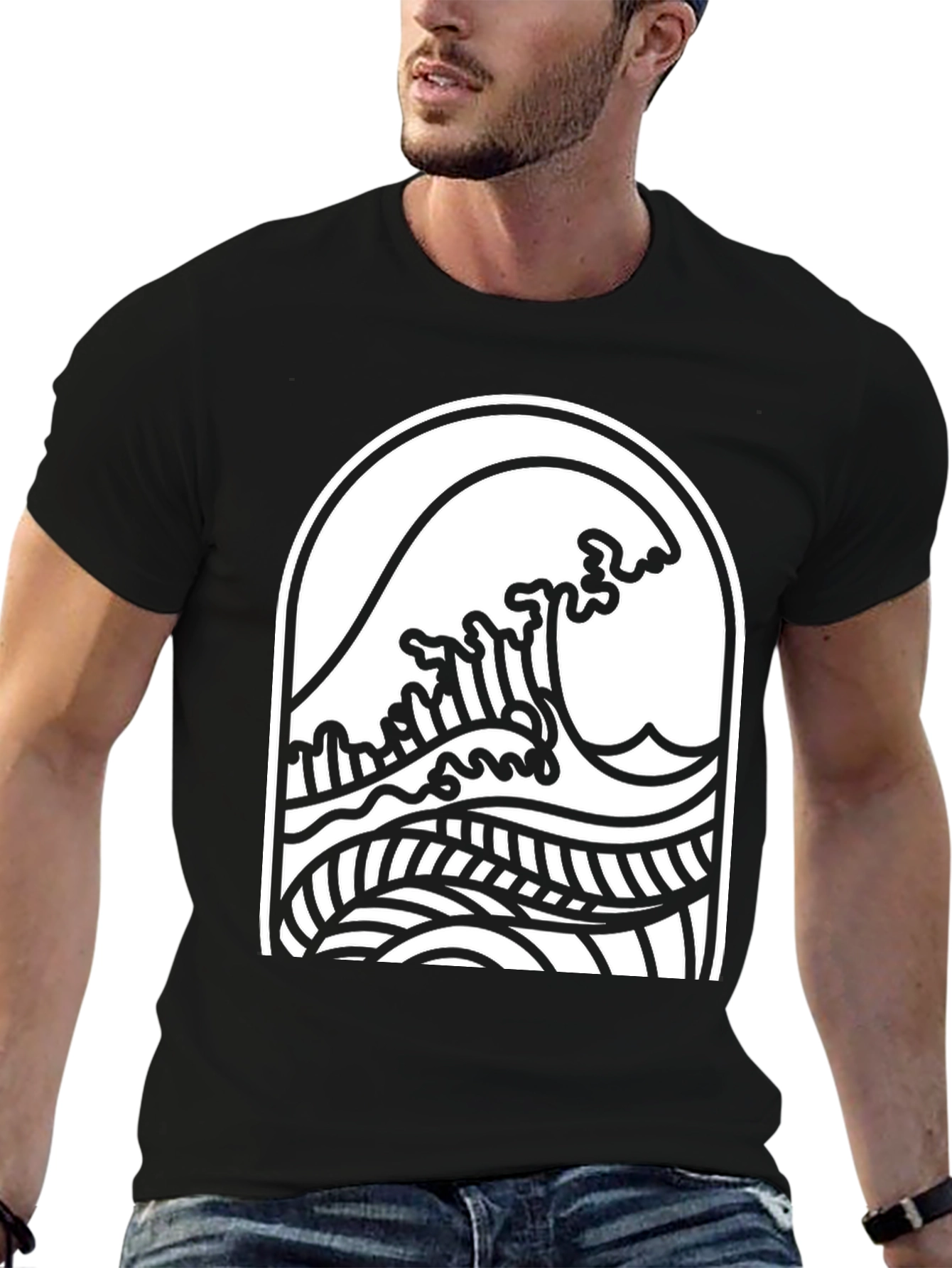 Wave Graphic Tee - Black Cotton Comfort