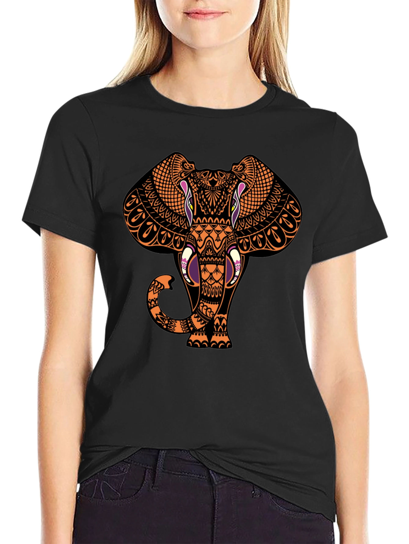 Elephant Graphic Print Black T-Shirt