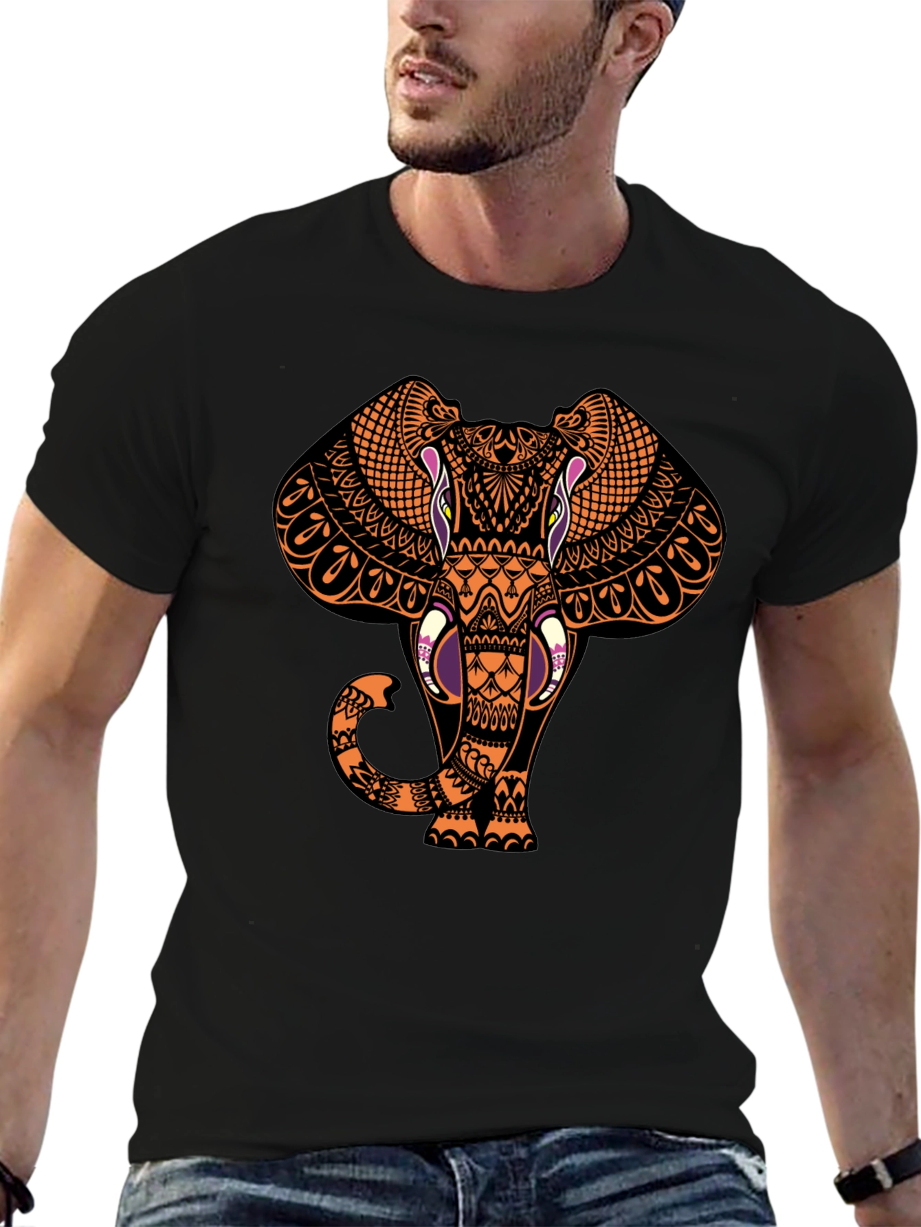 Elephant Graphic Print Black T-Shirt