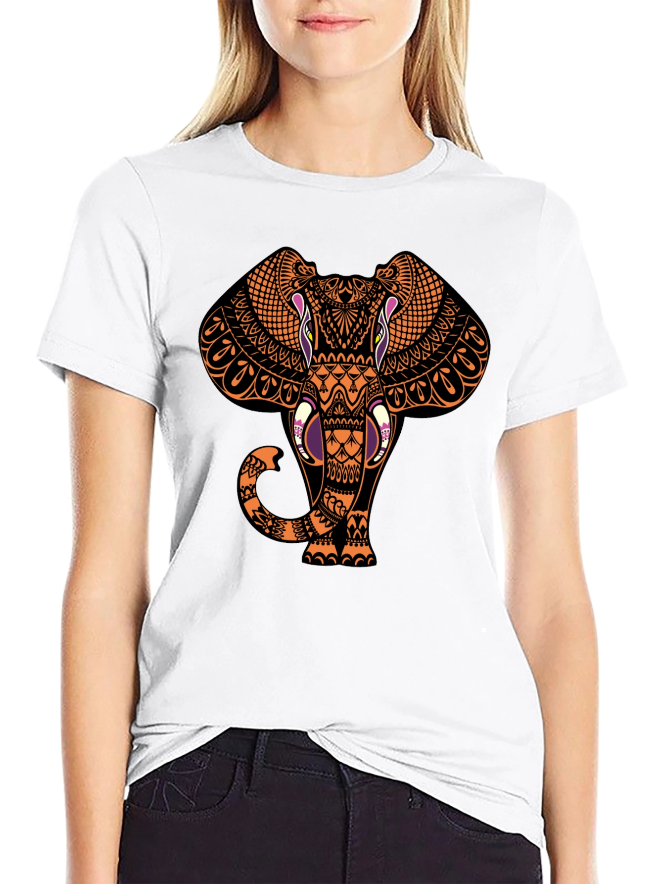 Elephant Graphic Print Black T-Shirt