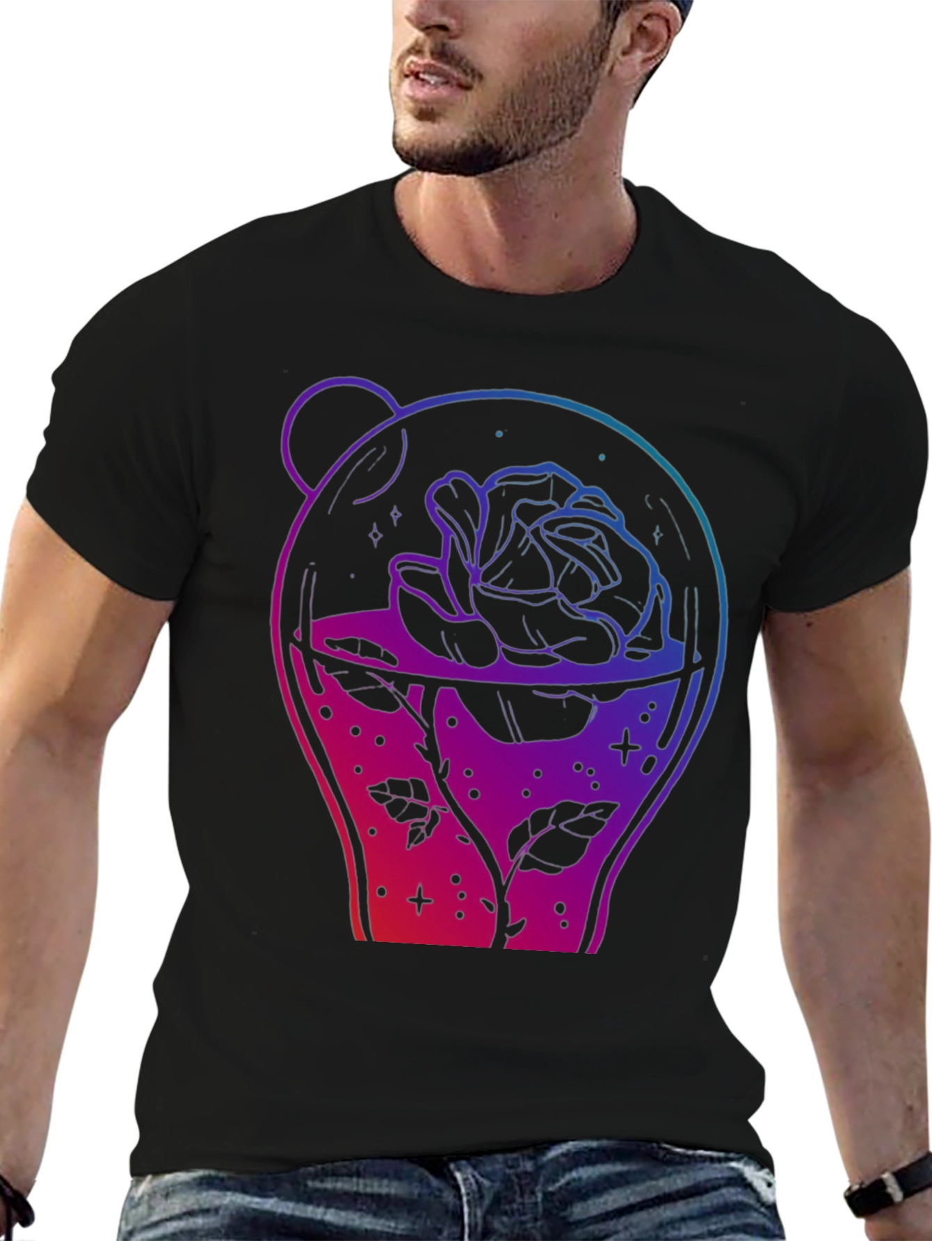 Rose in Jar Graphic Print Black T-Shirt