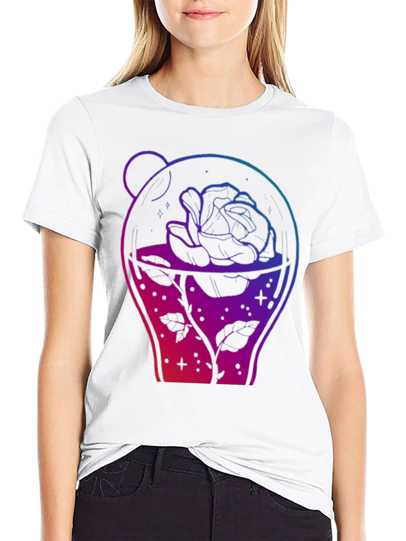 Rose in Jar Graphic Print Black T-Shirt
