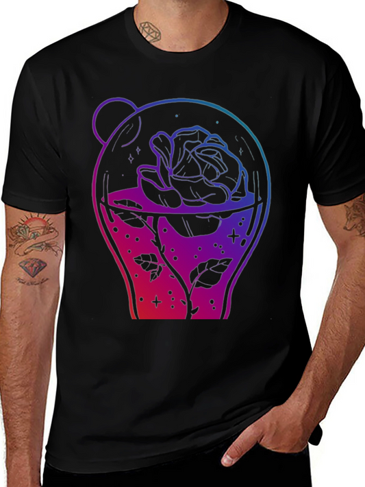 Rose in Jar Graphic Print Black T-Shirt