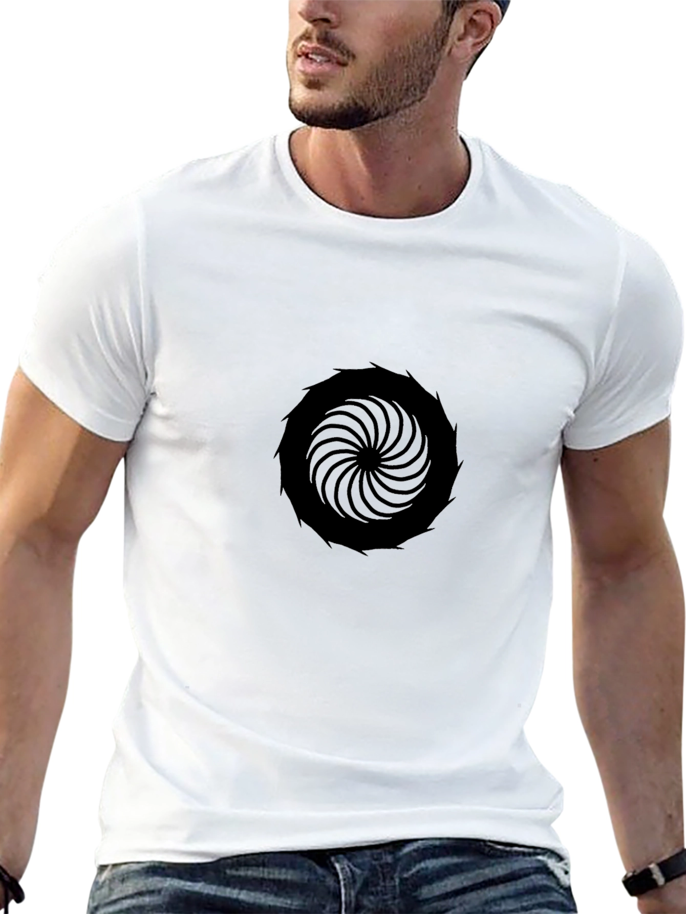 Mens Black T-Shirt with Circular Abstract Graphic