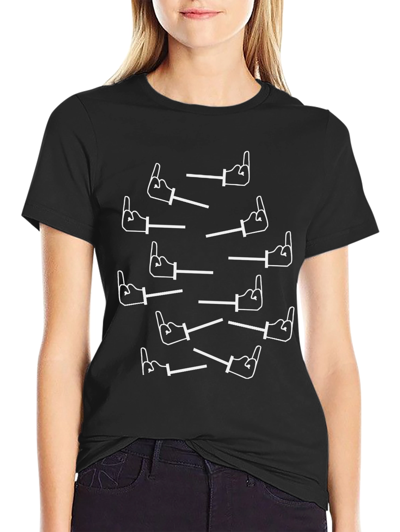 Middle Finger Graphic Tee - Black Cotton Casual Shirt