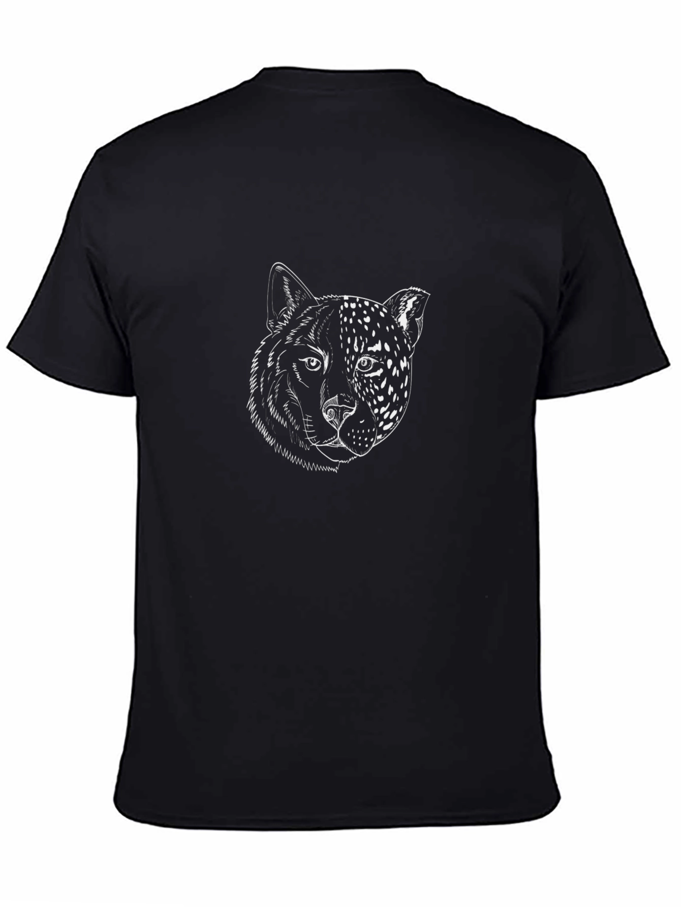 Black T-Shirt with Wolf & Leopard Face Graphic
