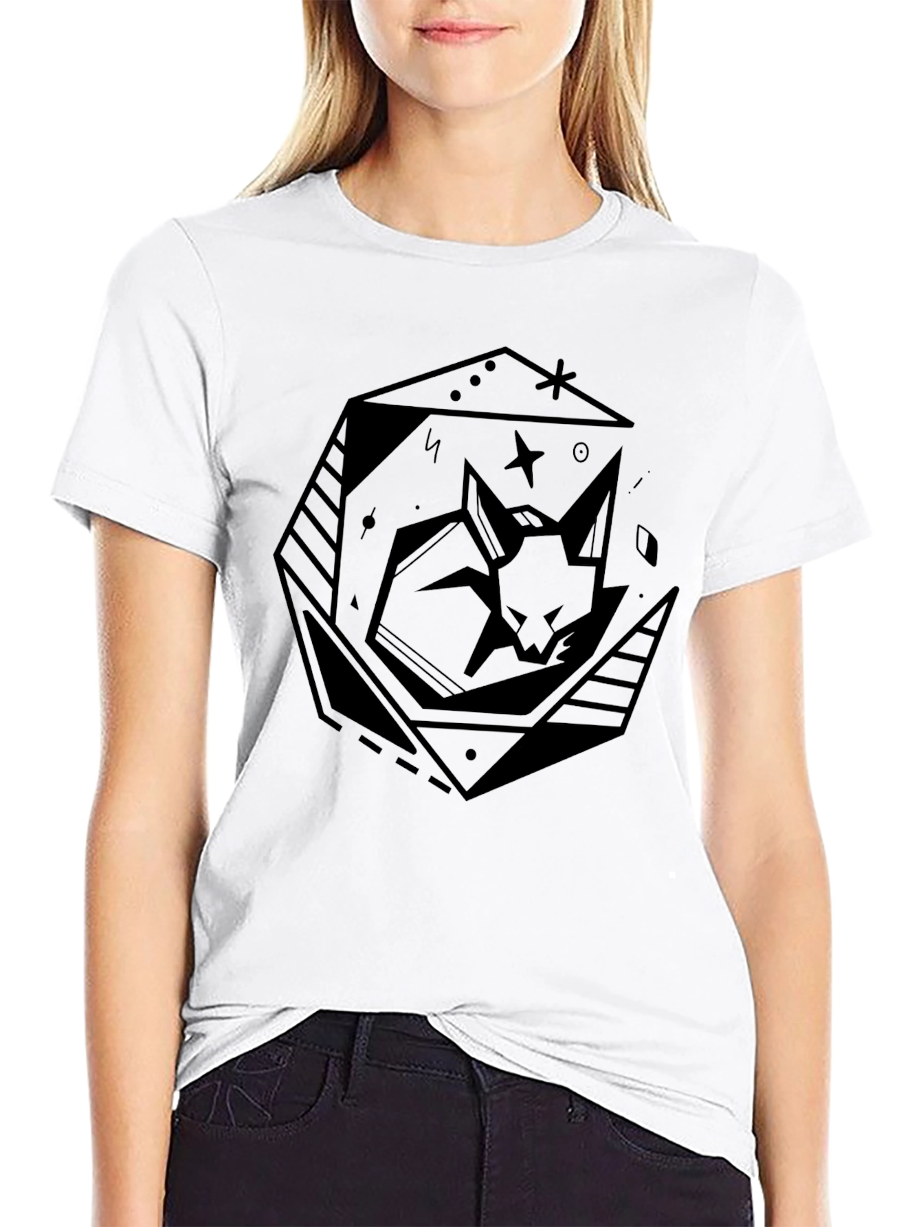 Geometric Cat Tee - Modern Graphic T-Shirt