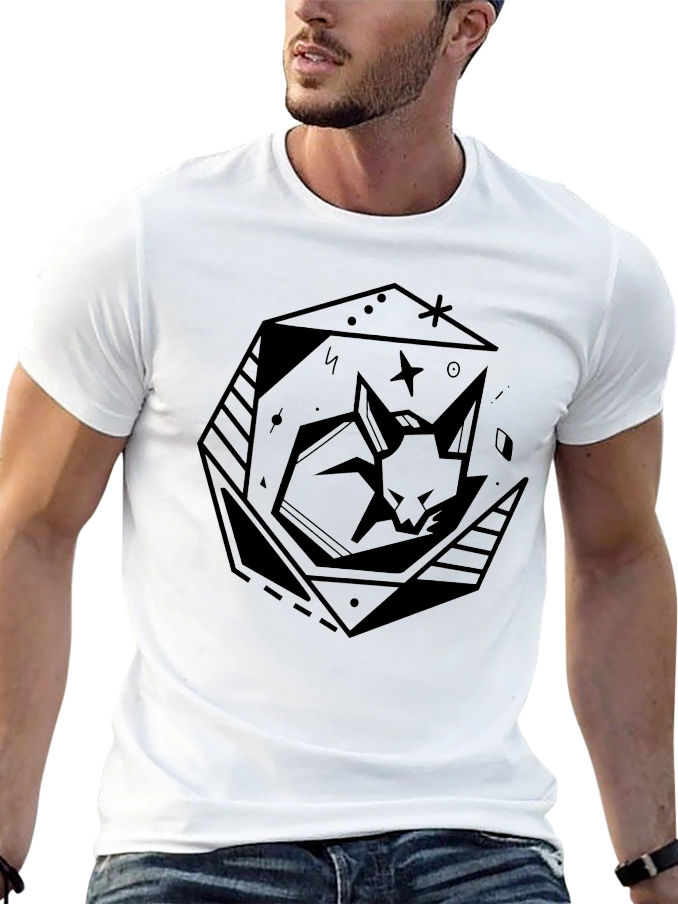 Geometric Cat Tee - Modern Graphic T-Shirt