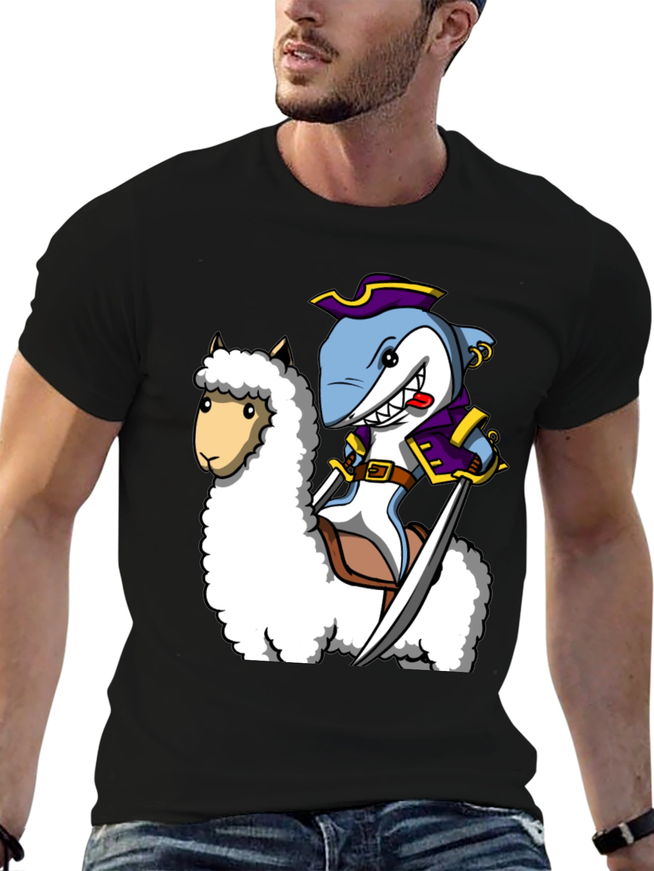 Shark Pirate Riding Llama T-Shirt
