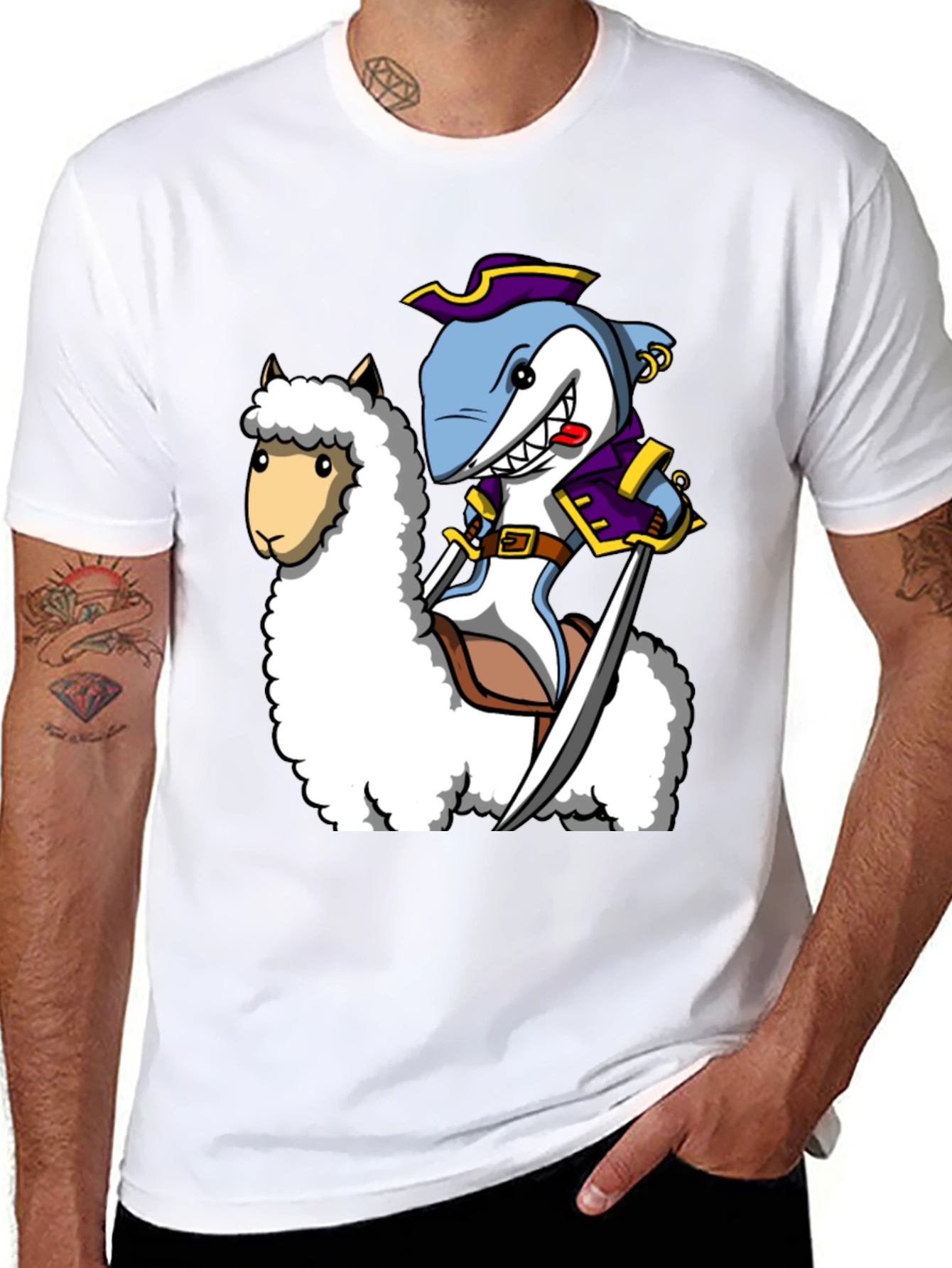 Shark Pirate Riding Llama T-Shirt