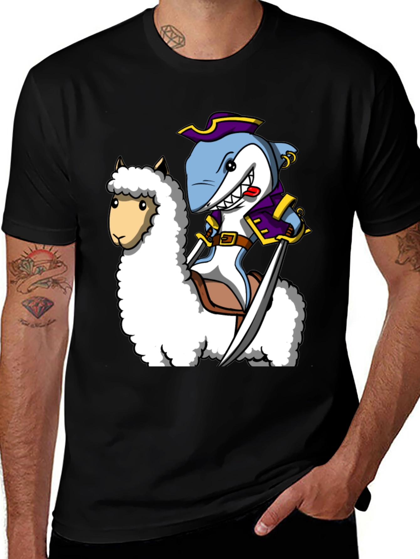 Shark Pirate Riding Llama T-Shirt