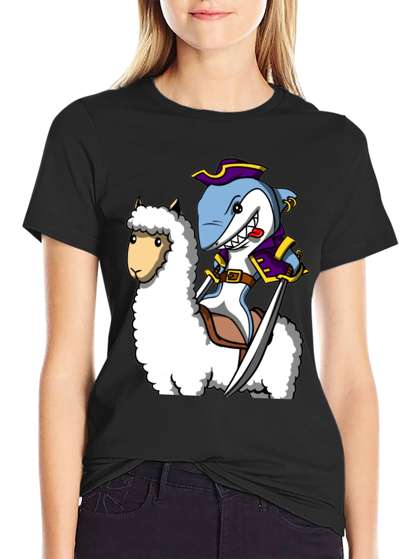 Shark Pirate Riding Llama T-Shirt