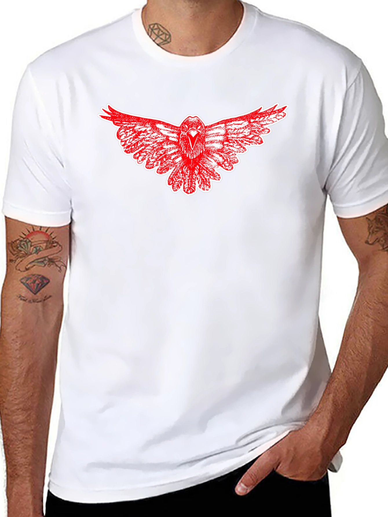 Black T-Shirt with Red Raven Graphic