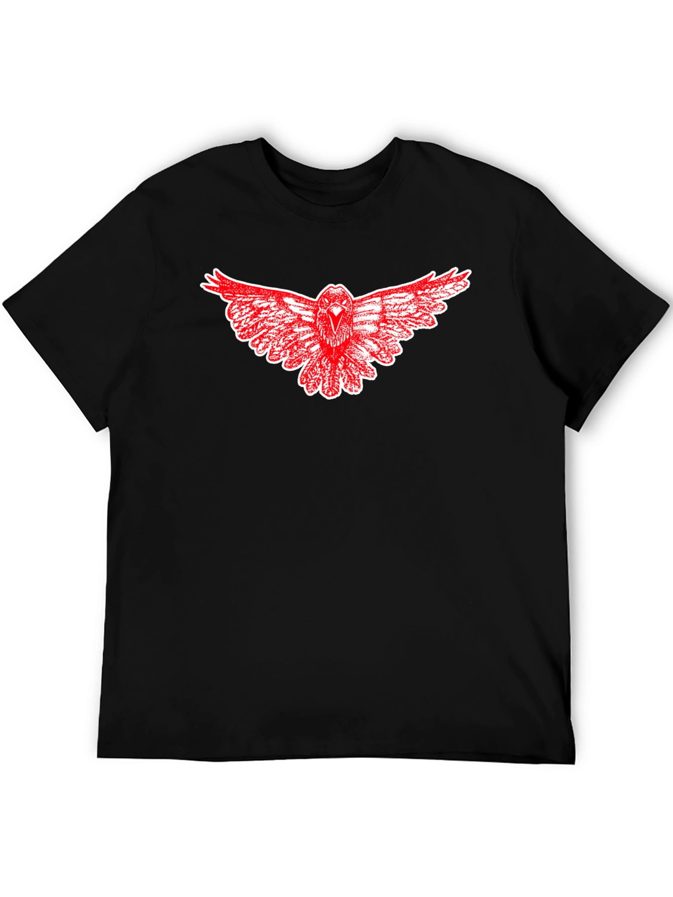 Black T-Shirt with Red Raven Graphic