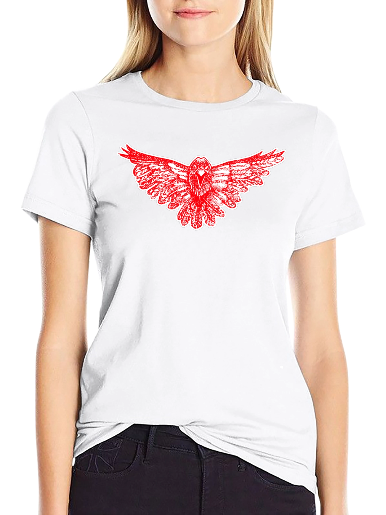 Black T-Shirt with Red Raven Graphic