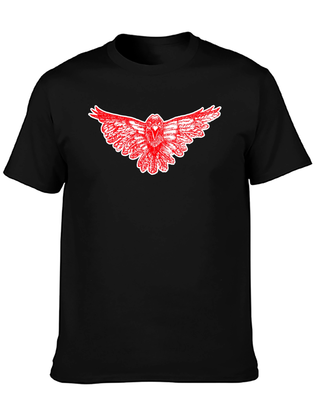Black T-Shirt with Red Raven Graphic