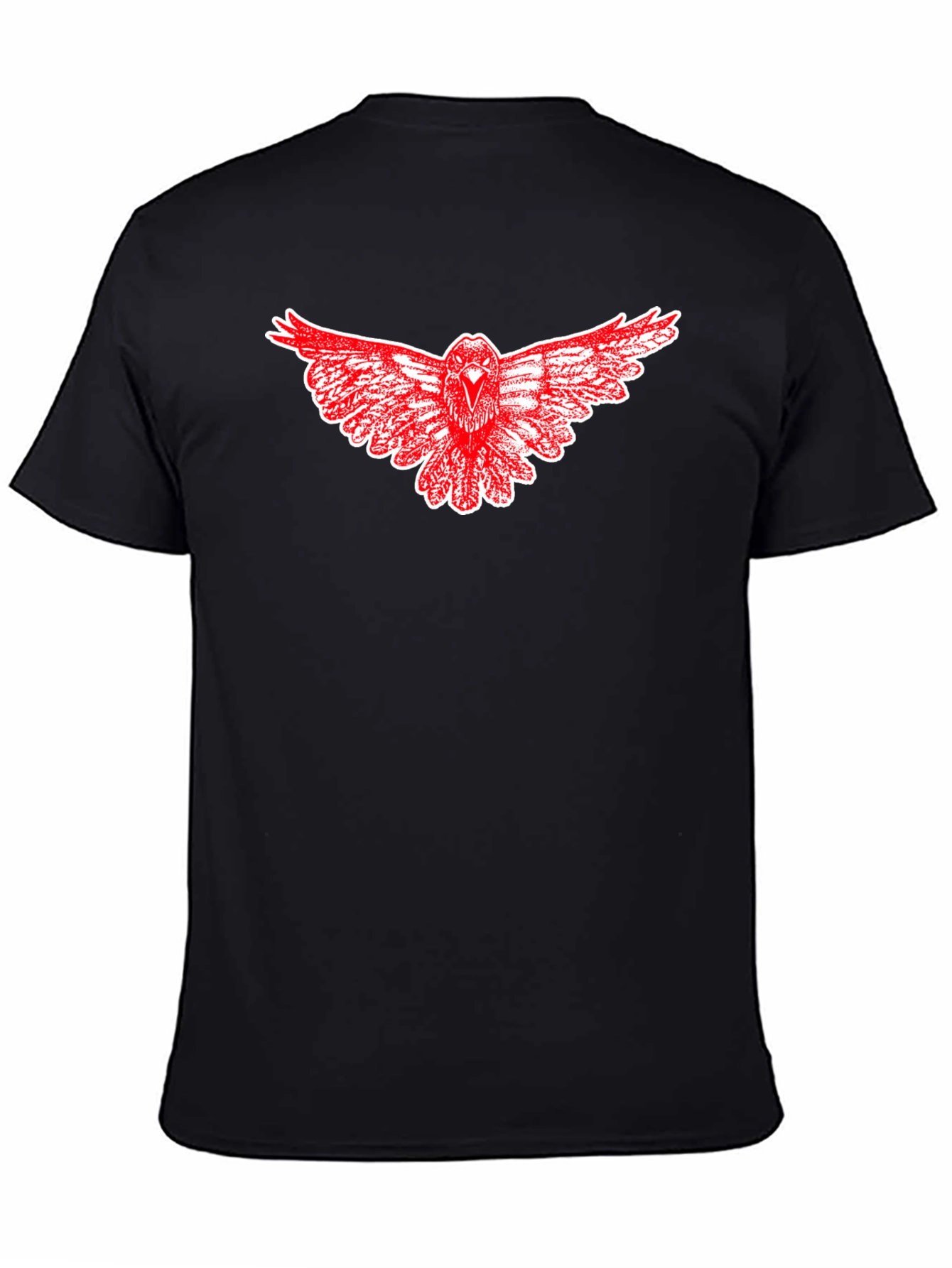 Black T-Shirt with Red Raven Graphic