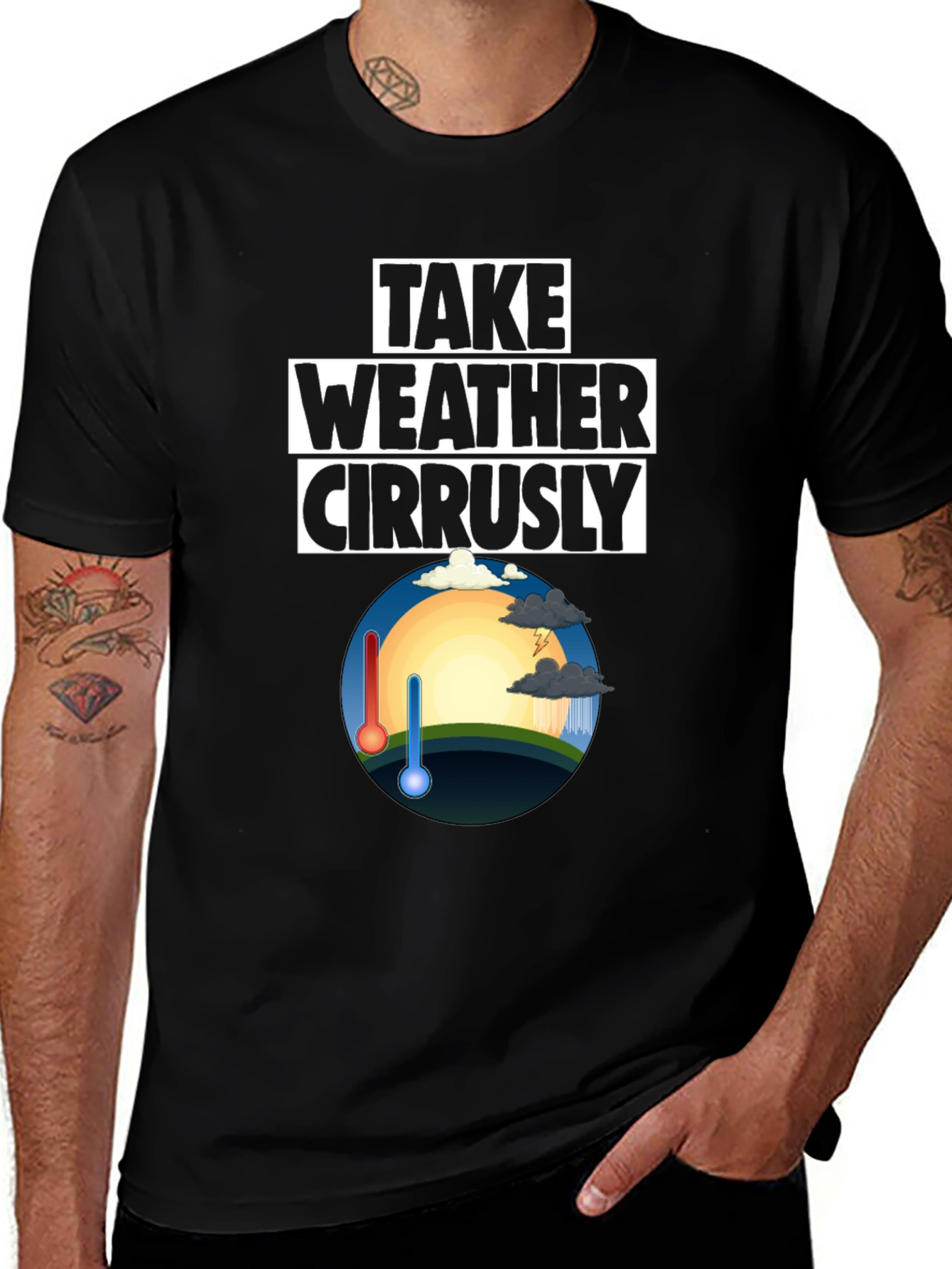Weather Pun T-Shirt - Take Weather Cirrusly Black Tee