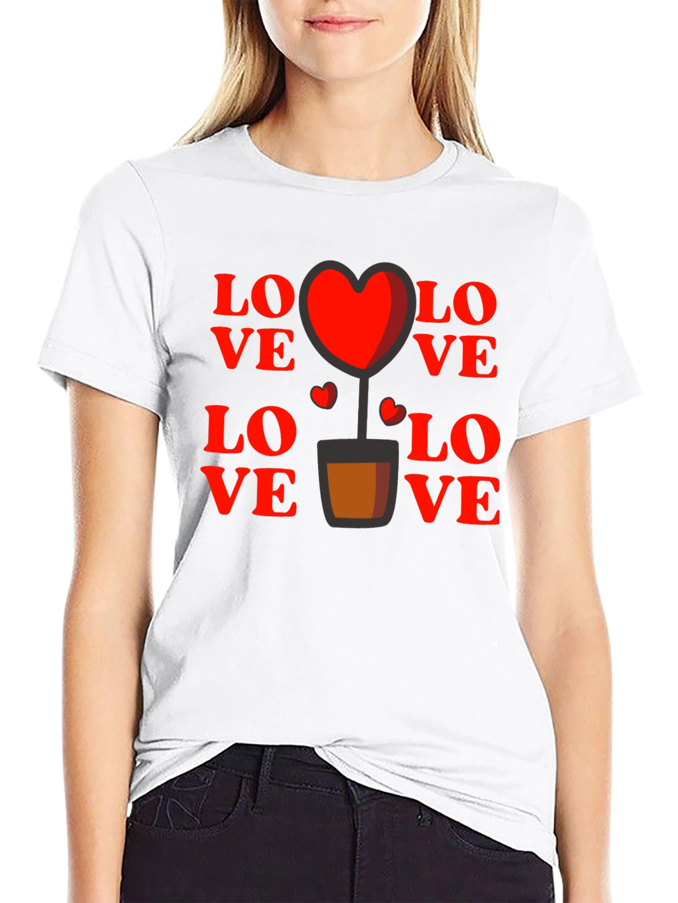 Love Heart Plant Graphic Tee - Black