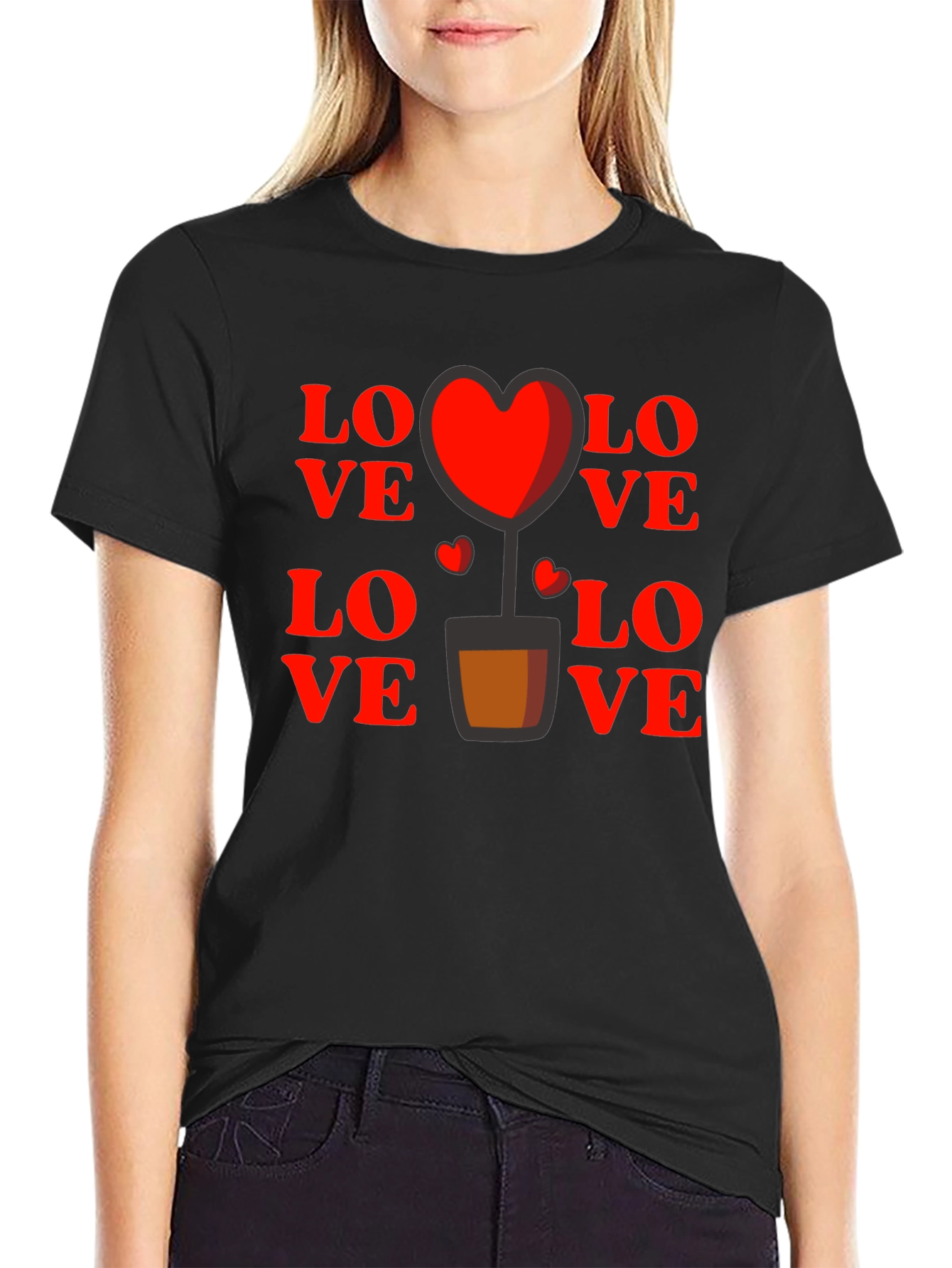 Love Heart Plant Graphic Tee - Black
