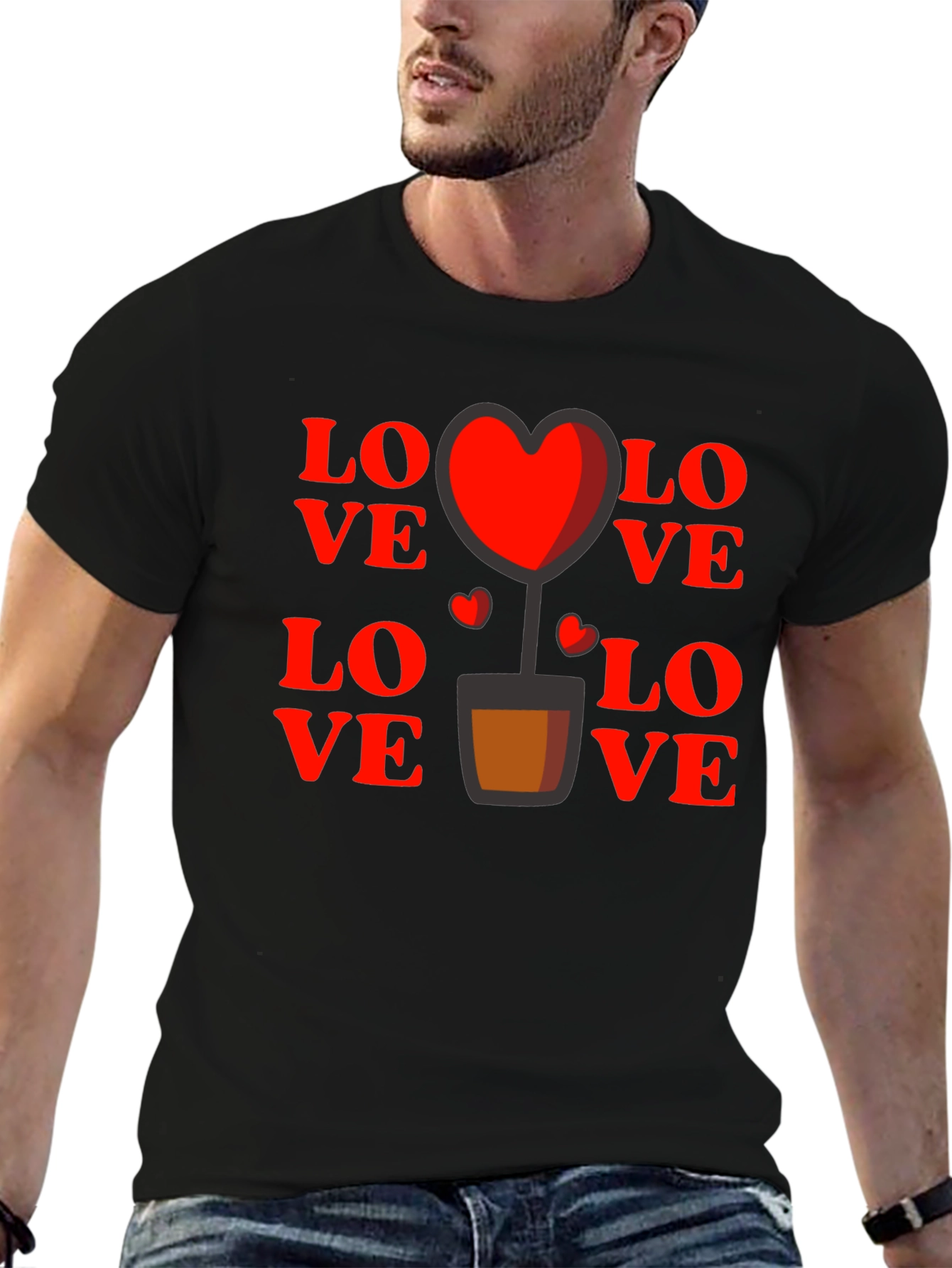 Love Heart Plant Graphic Tee - Black