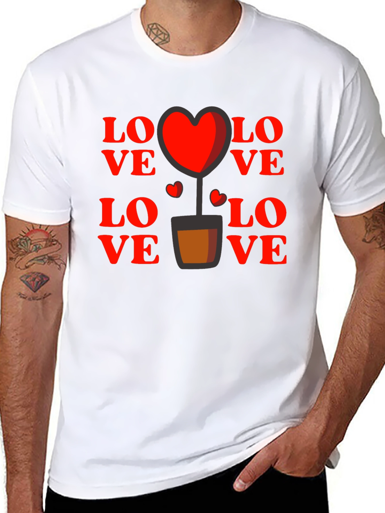 Love Heart Plant Graphic Tee - Black