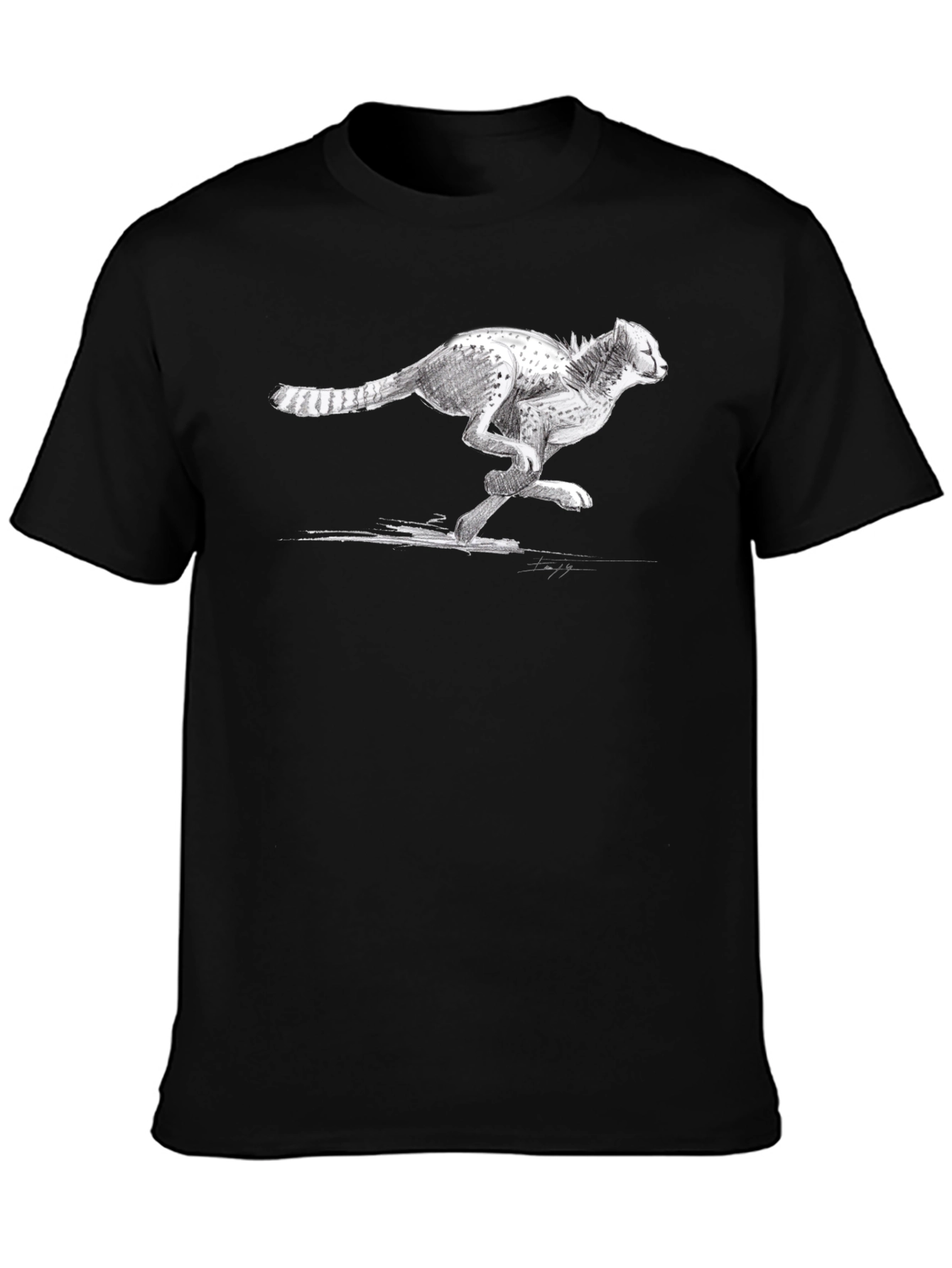 Cheetah Sketch Graphic Tee - Black Cotton T-Shirt