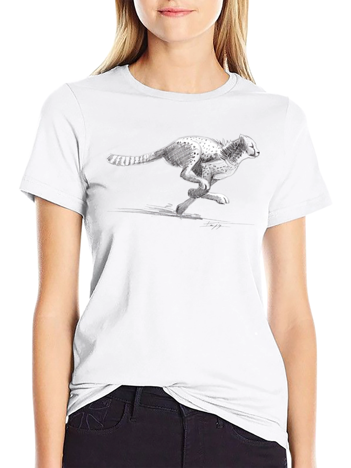 Cheetah Sketch Graphic Tee - Black Cotton T-Shirt