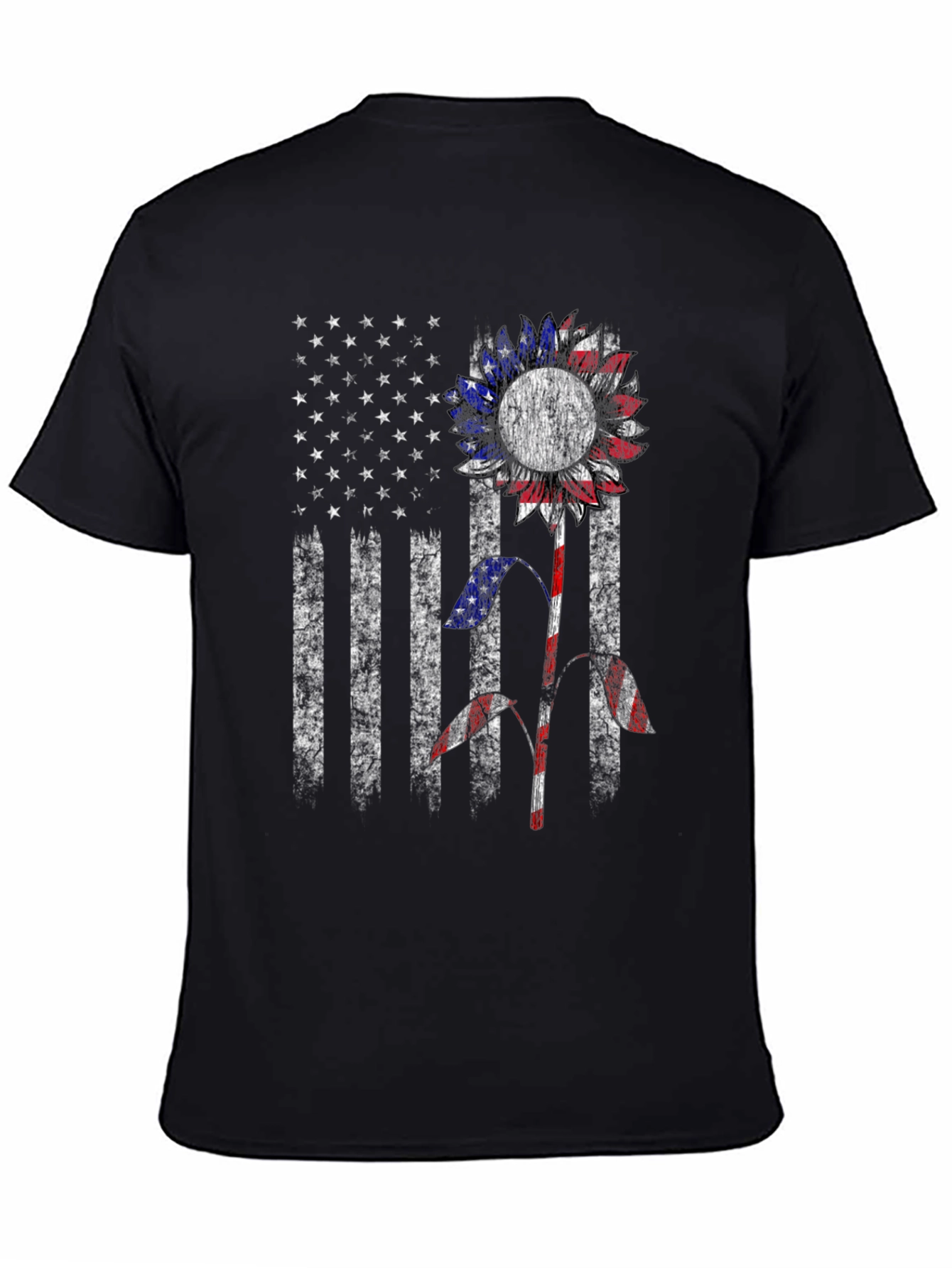 American Flag Sunflower Graphic Tee - Patriotic Style