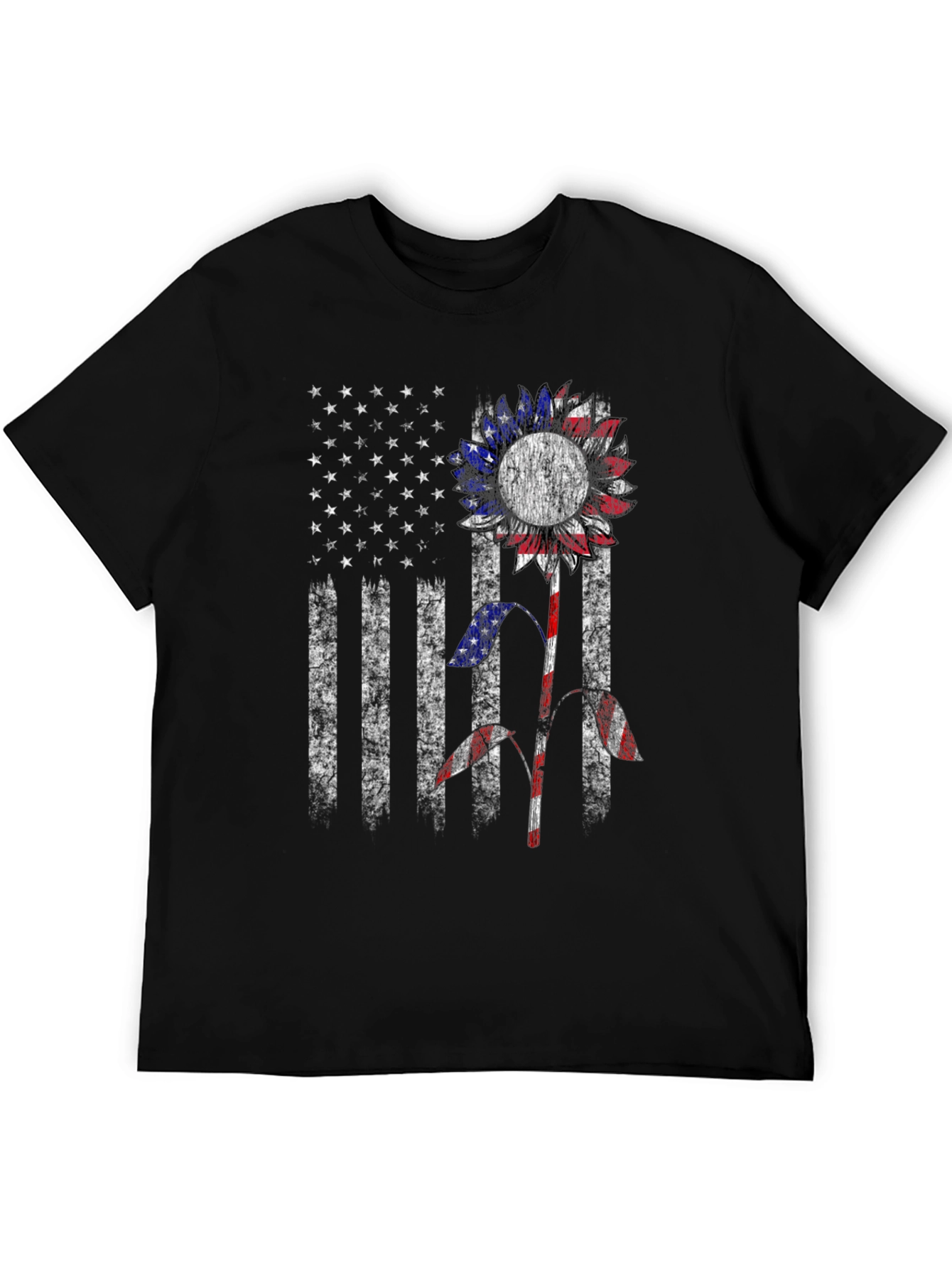 American Flag Sunflower Graphic Tee - Patriotic Style