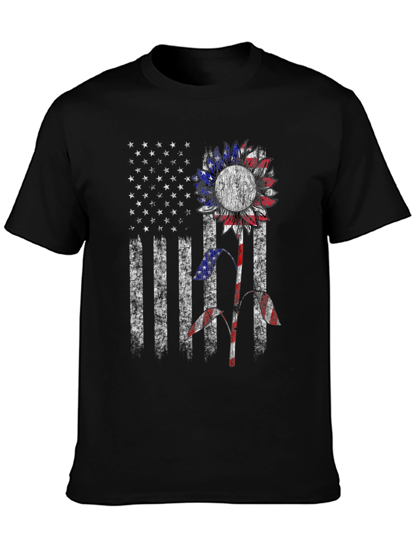 American Flag Sunflower Graphic Tee - Patriotic Style