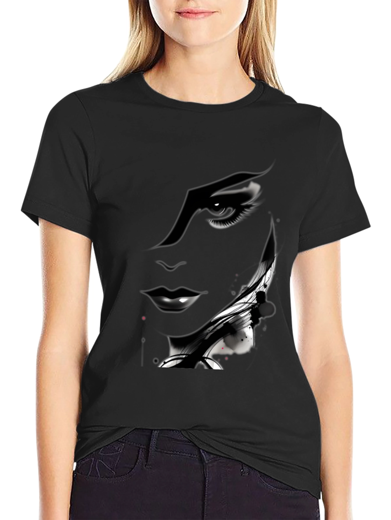 Monochrome Artistic Womans Face Graphic Tee