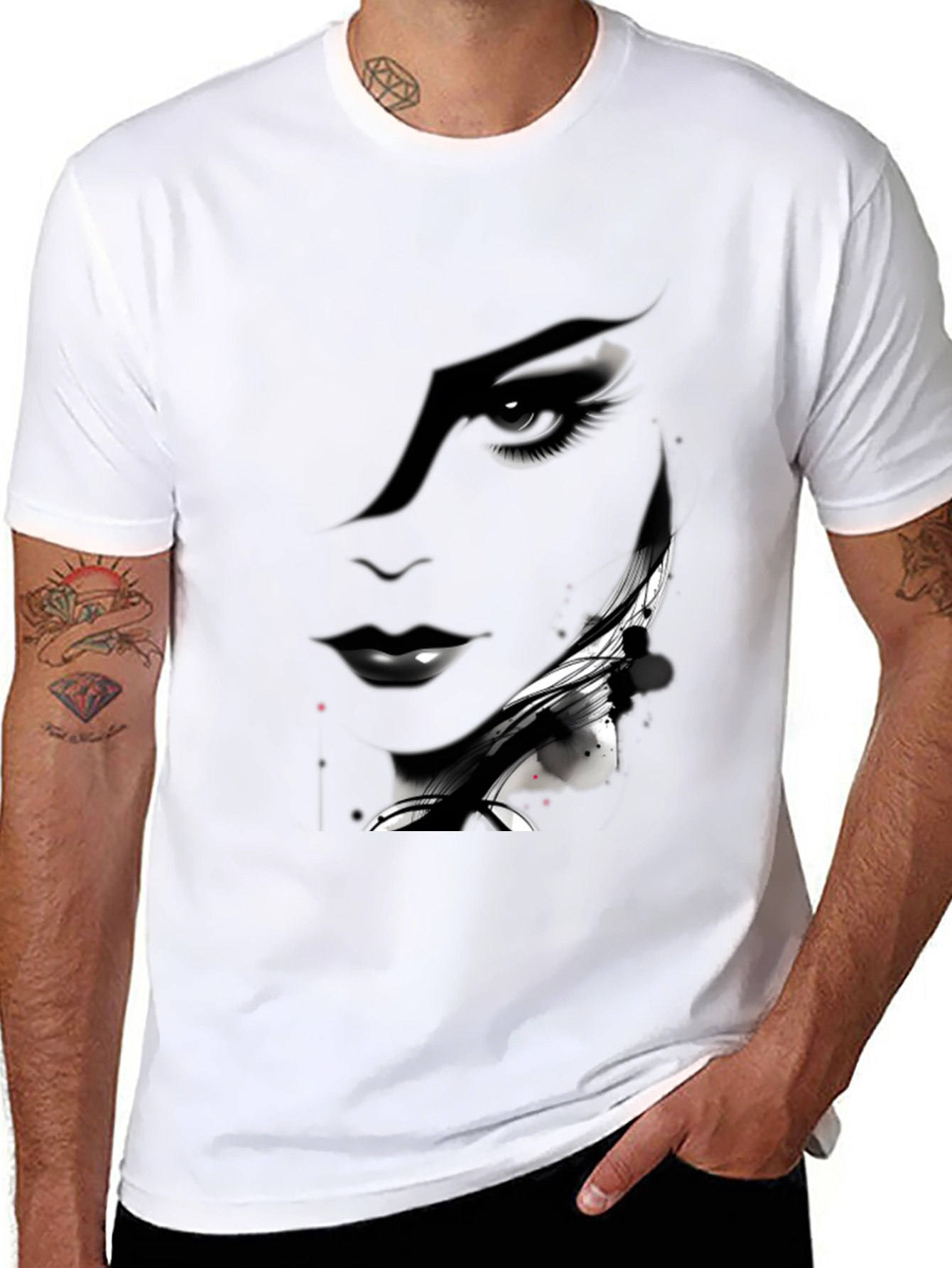 Monochrome Artistic Womans Face Graphic Tee