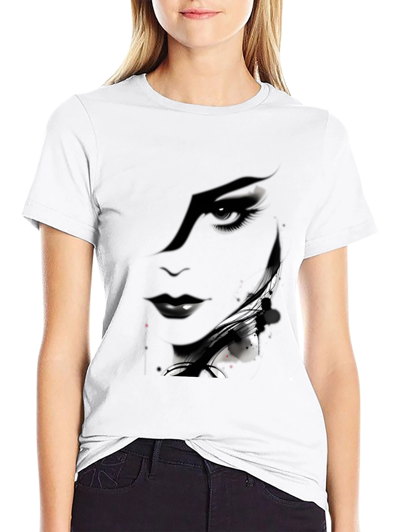 Monochrome Artistic Womans Face Graphic Tee