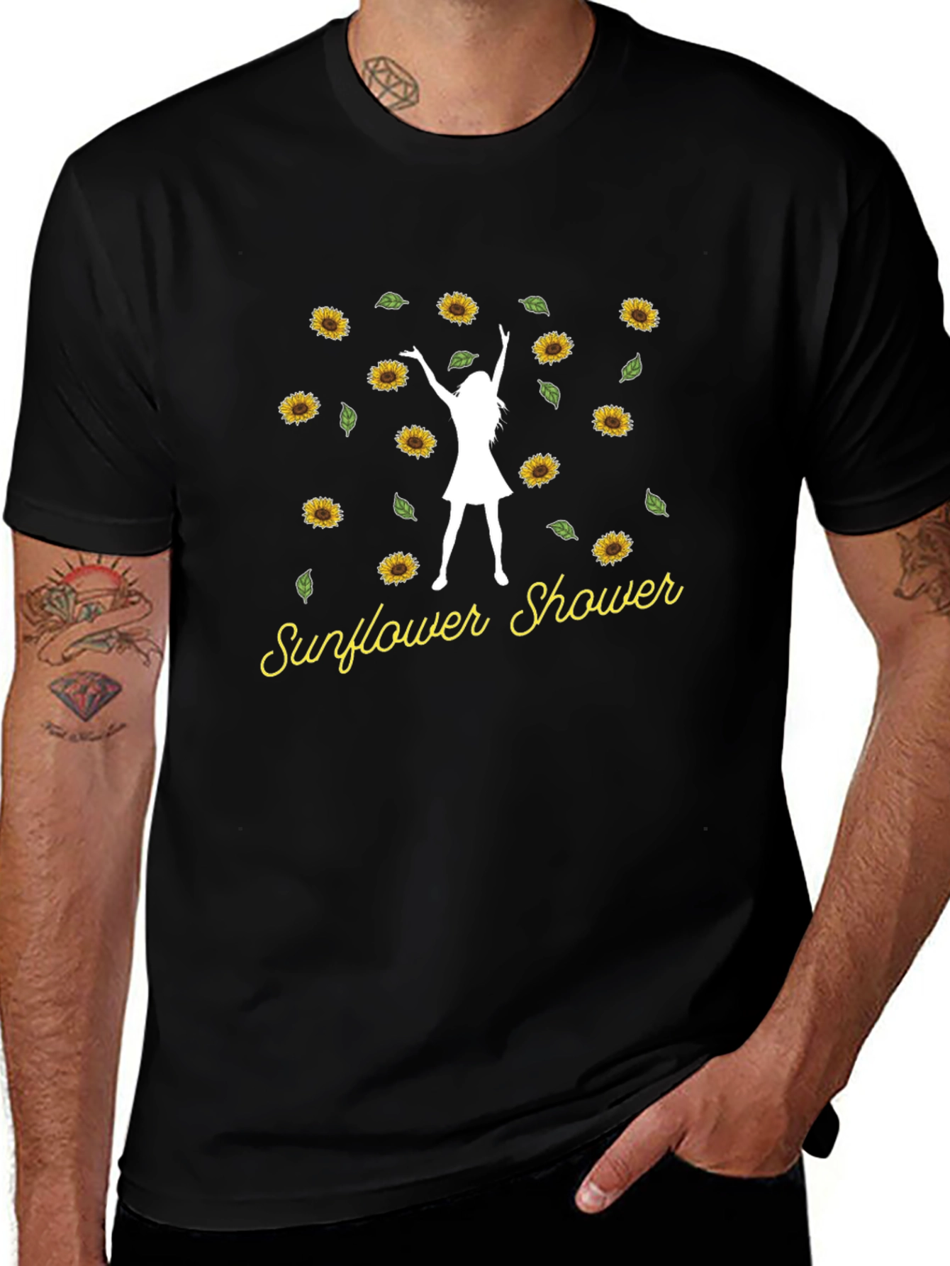 Sunflower Shower T-Shirt Woman Silhouette Black