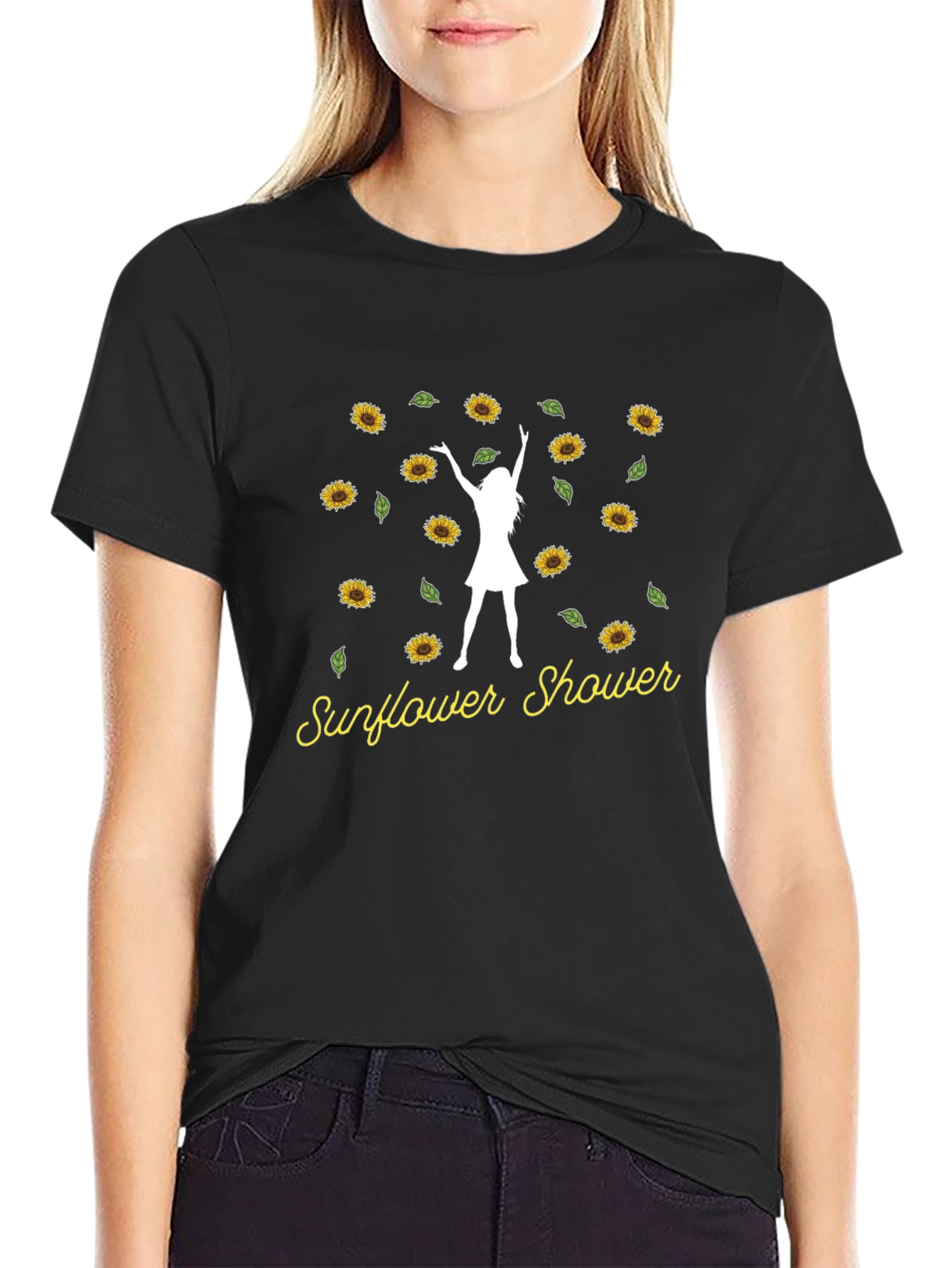 Sunflower Shower T-Shirt Woman Silhouette Black