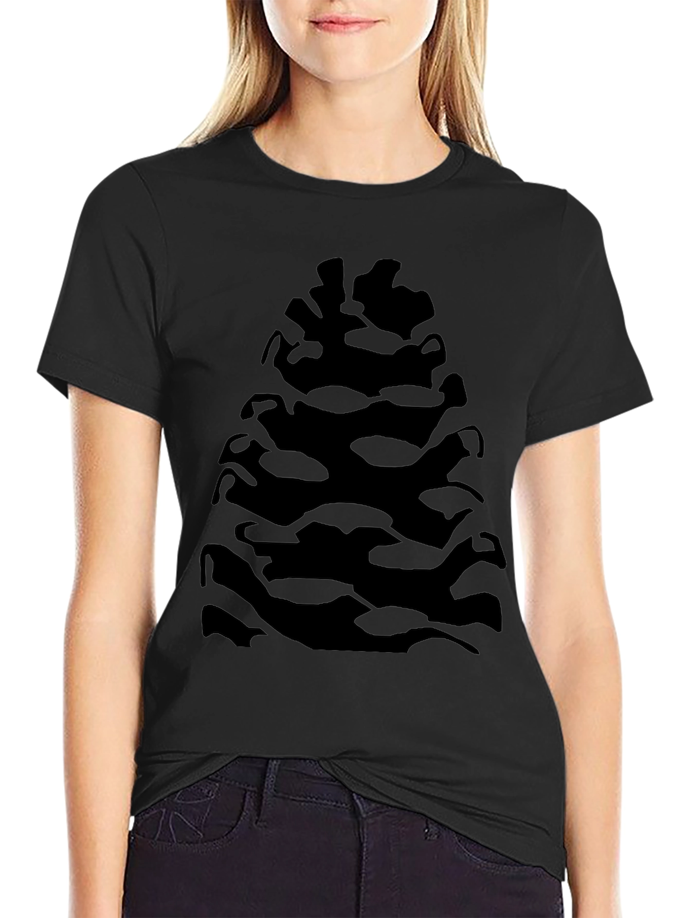 Black Pine Cone Print T-Shirt