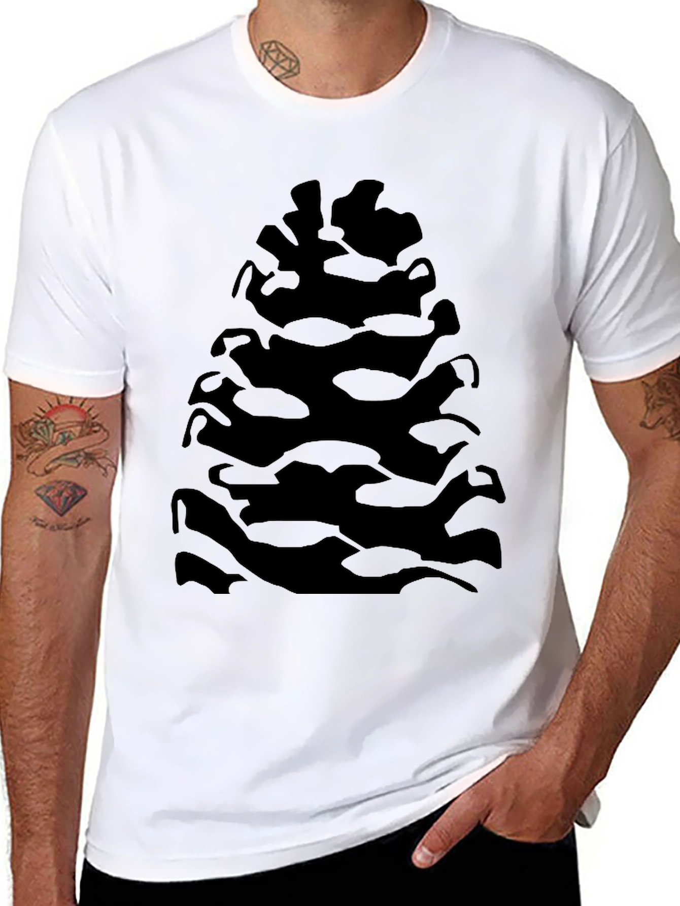 Black Pine Cone Print T-Shirt