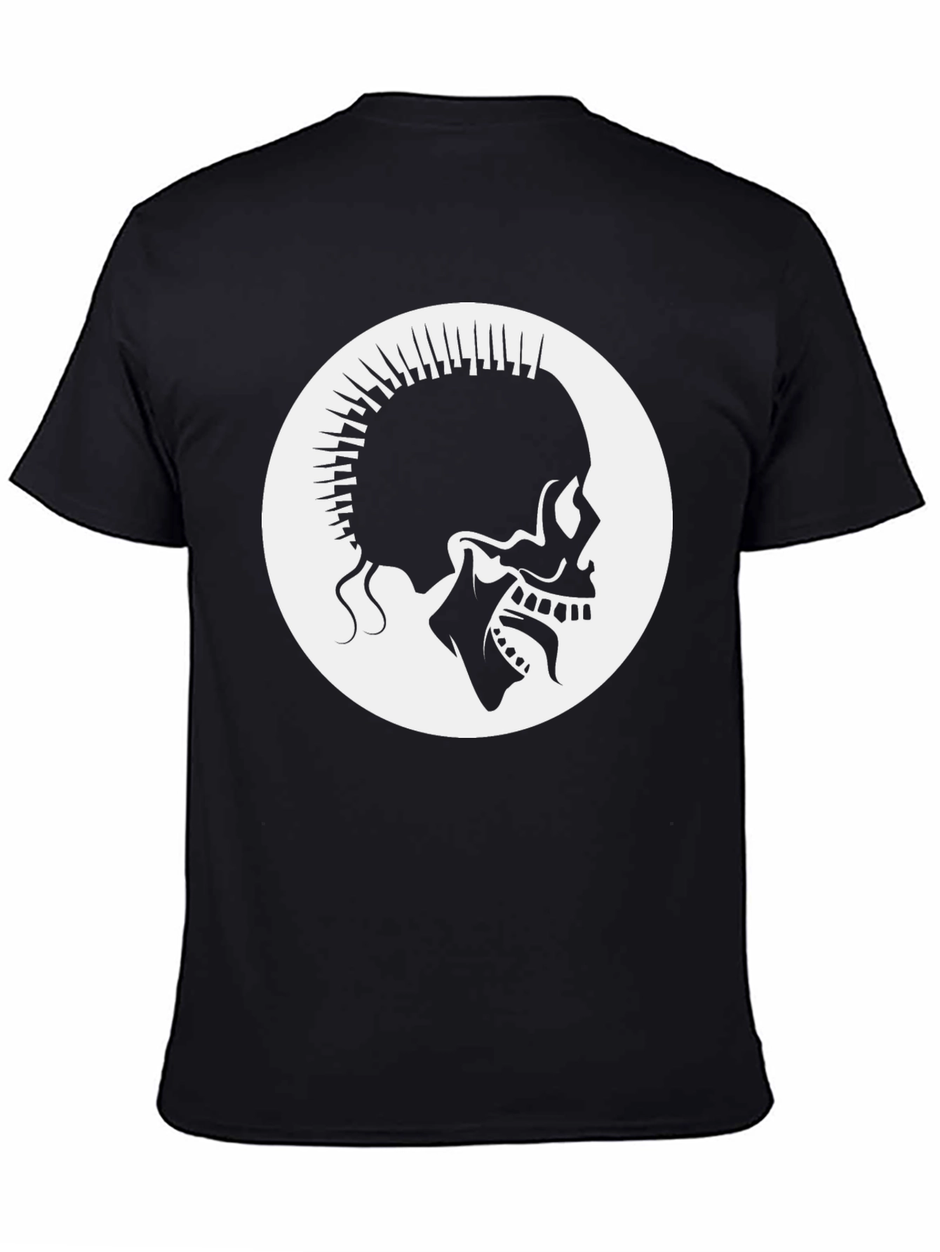 Punk Skull Graphic Tee - Black Cotton Casual T-Shirt