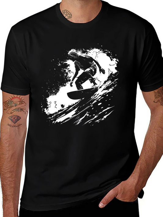 Surfer Graphic Print Black Tee