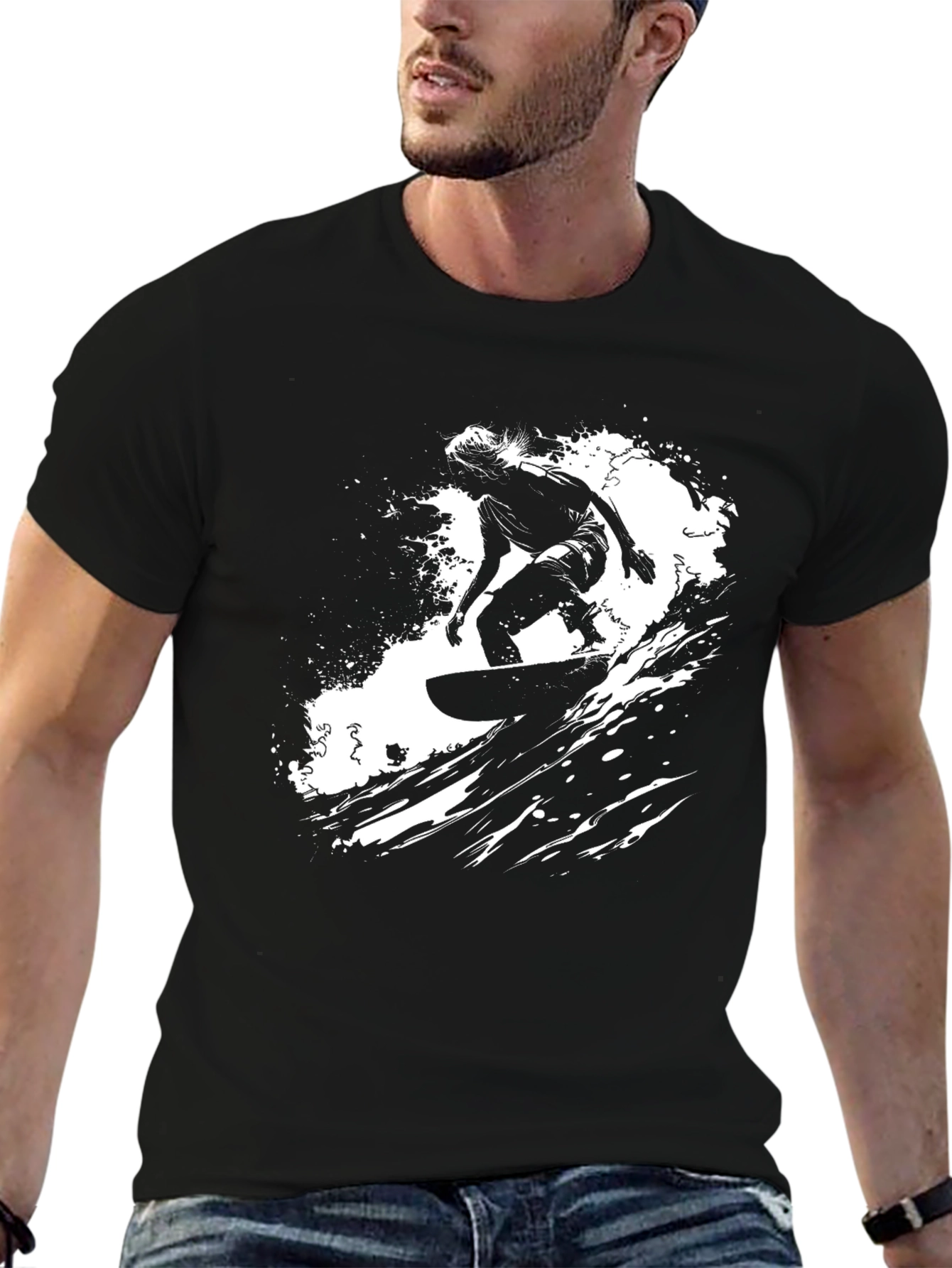 Surfer Graphic Print Black Tee