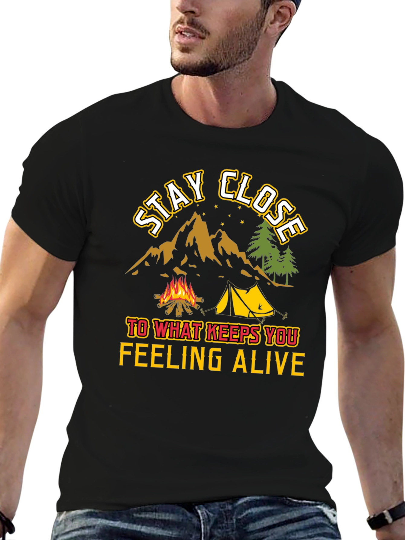 Stay Close Camping T-Shirt - Adventure Awaits!