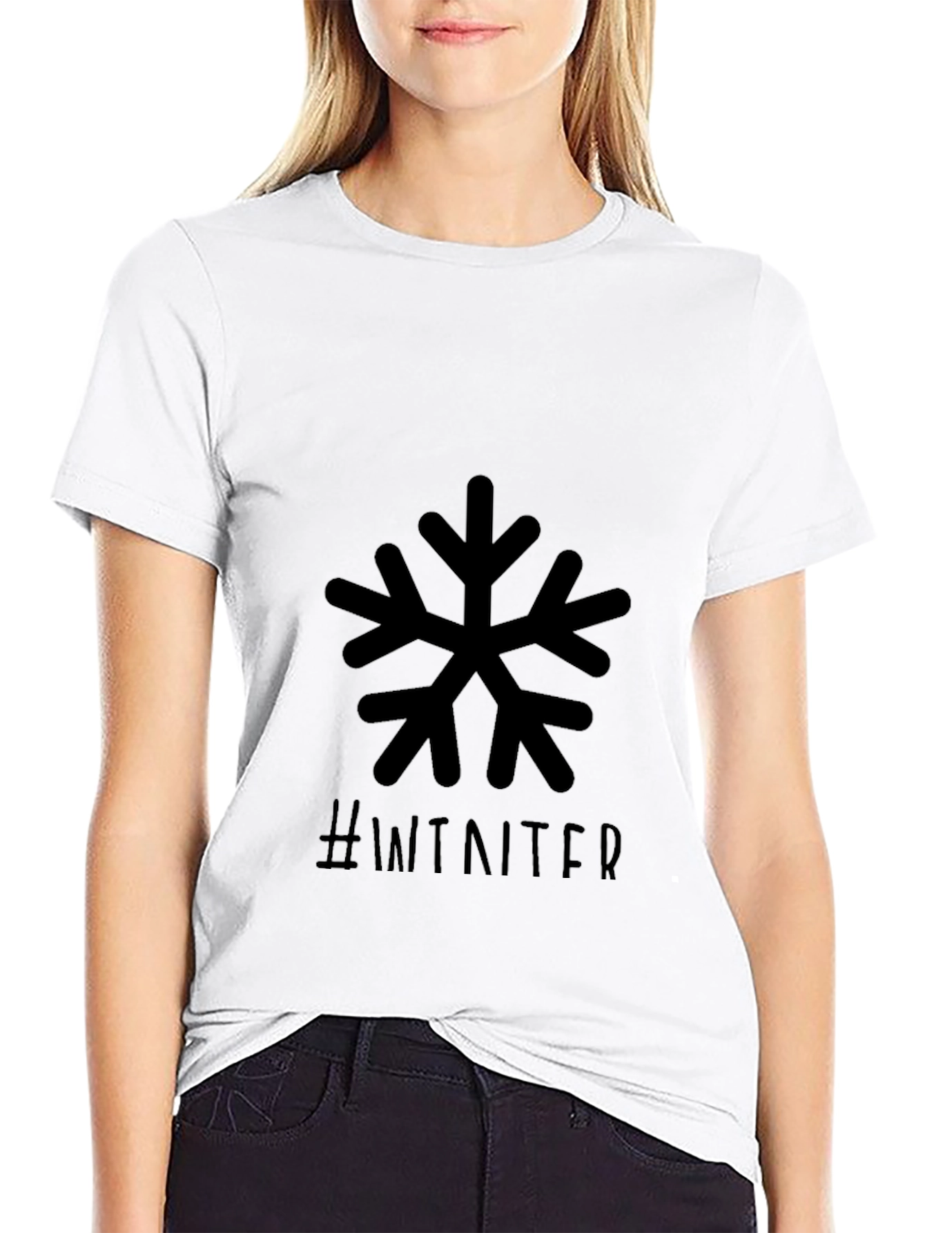 Winter Snowflake Graphic Black T-Shirt