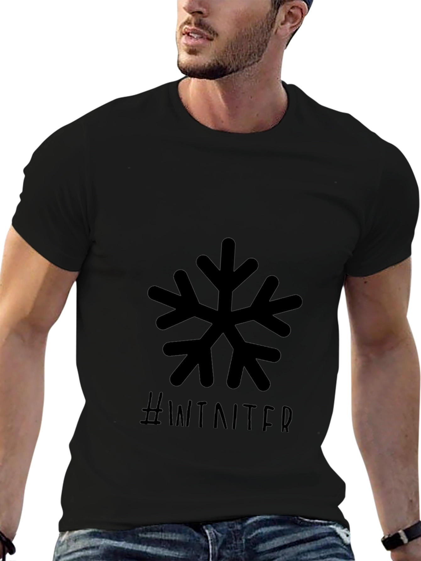 Winter Snowflake Graphic Black T-Shirt