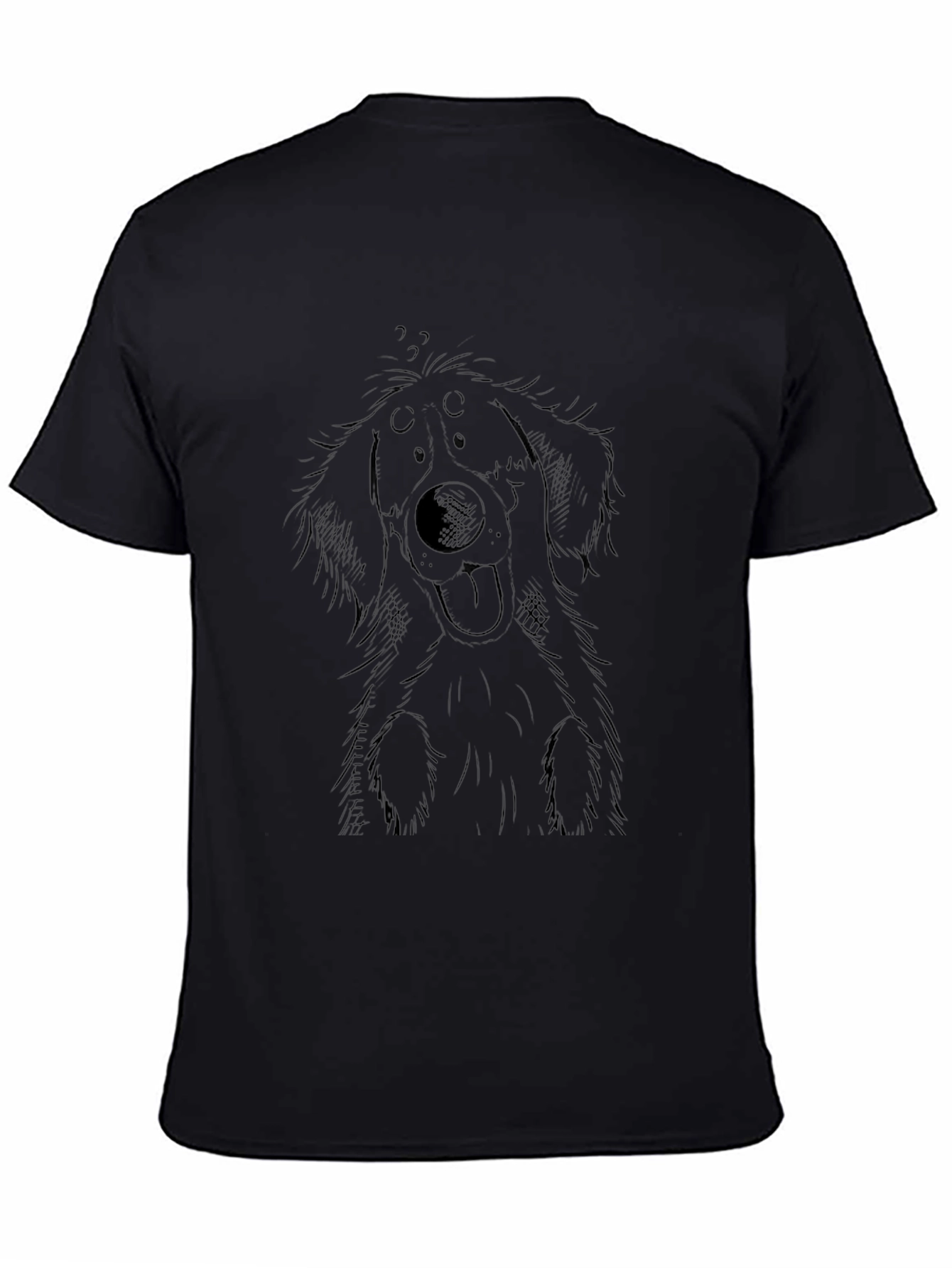 Black T-Shirt with Dog Sketch