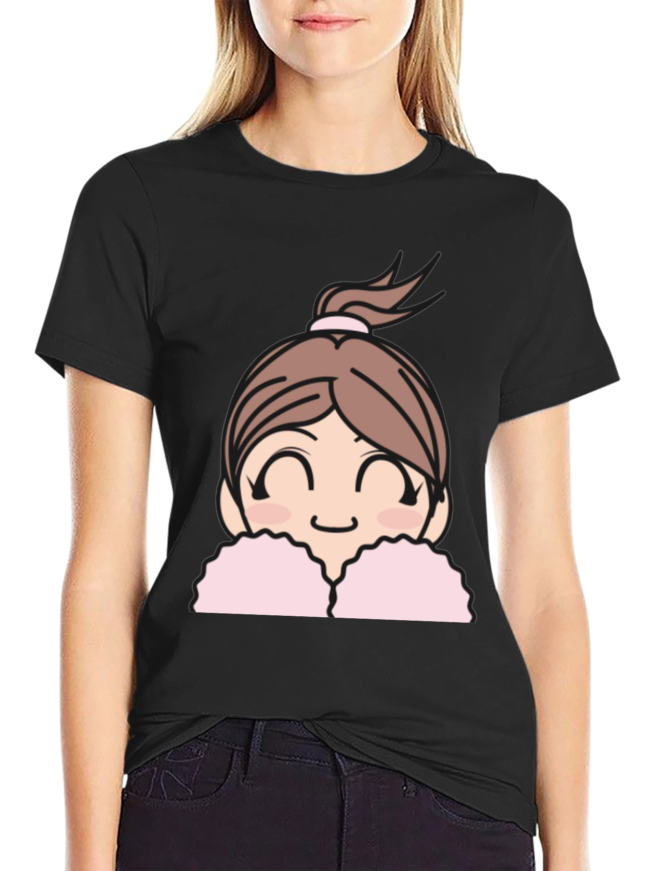 Cute Anime Girl Graphic Black T-Shirt