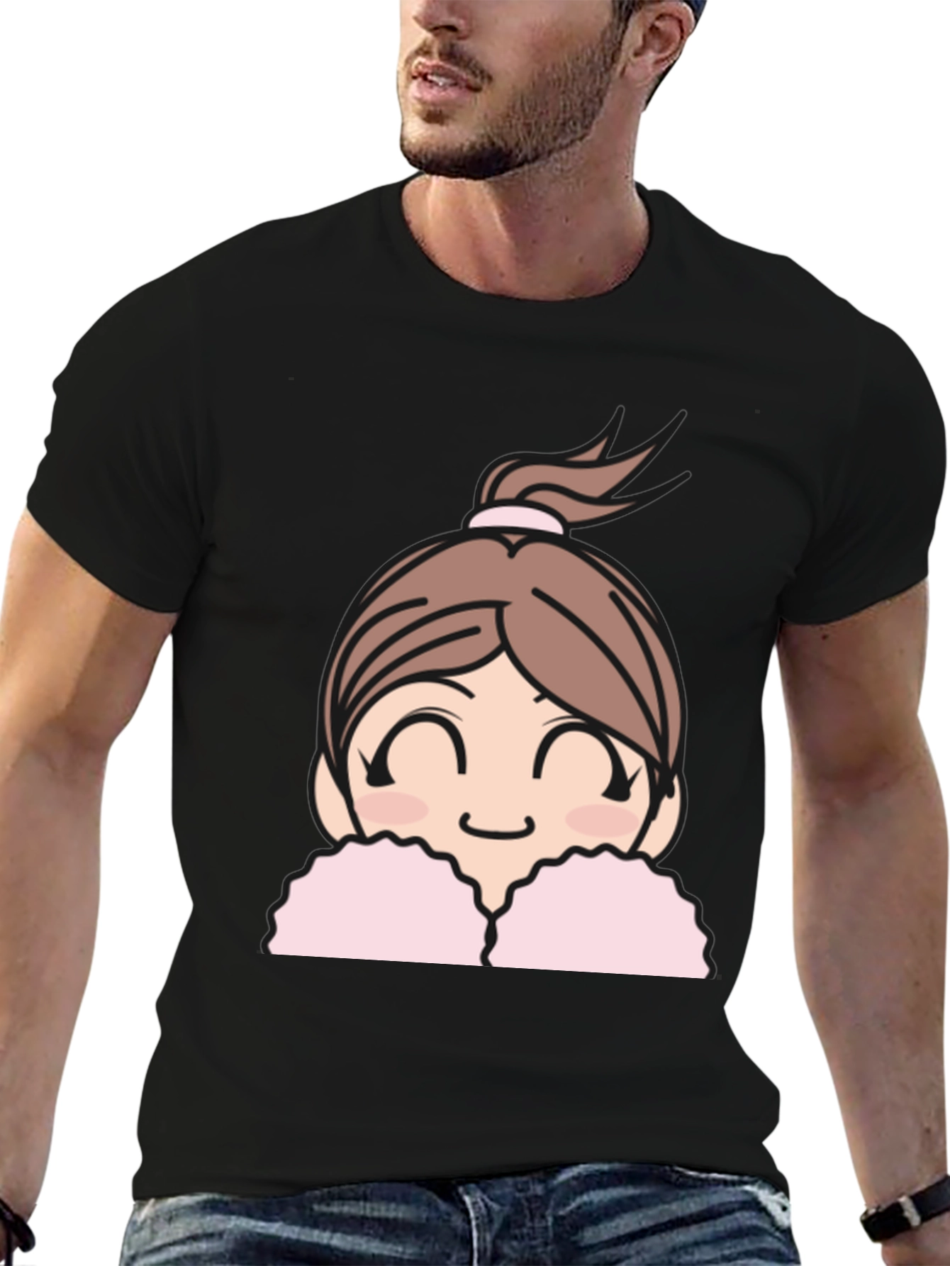 Cute Anime Girl Graphic Black T-Shirt