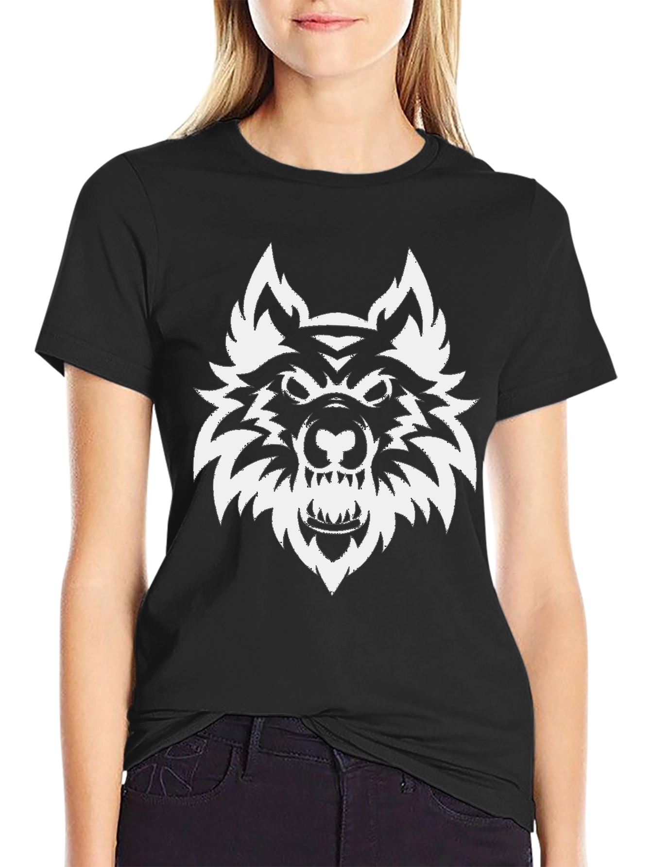 Black T-Shirt with Wolf Graphic