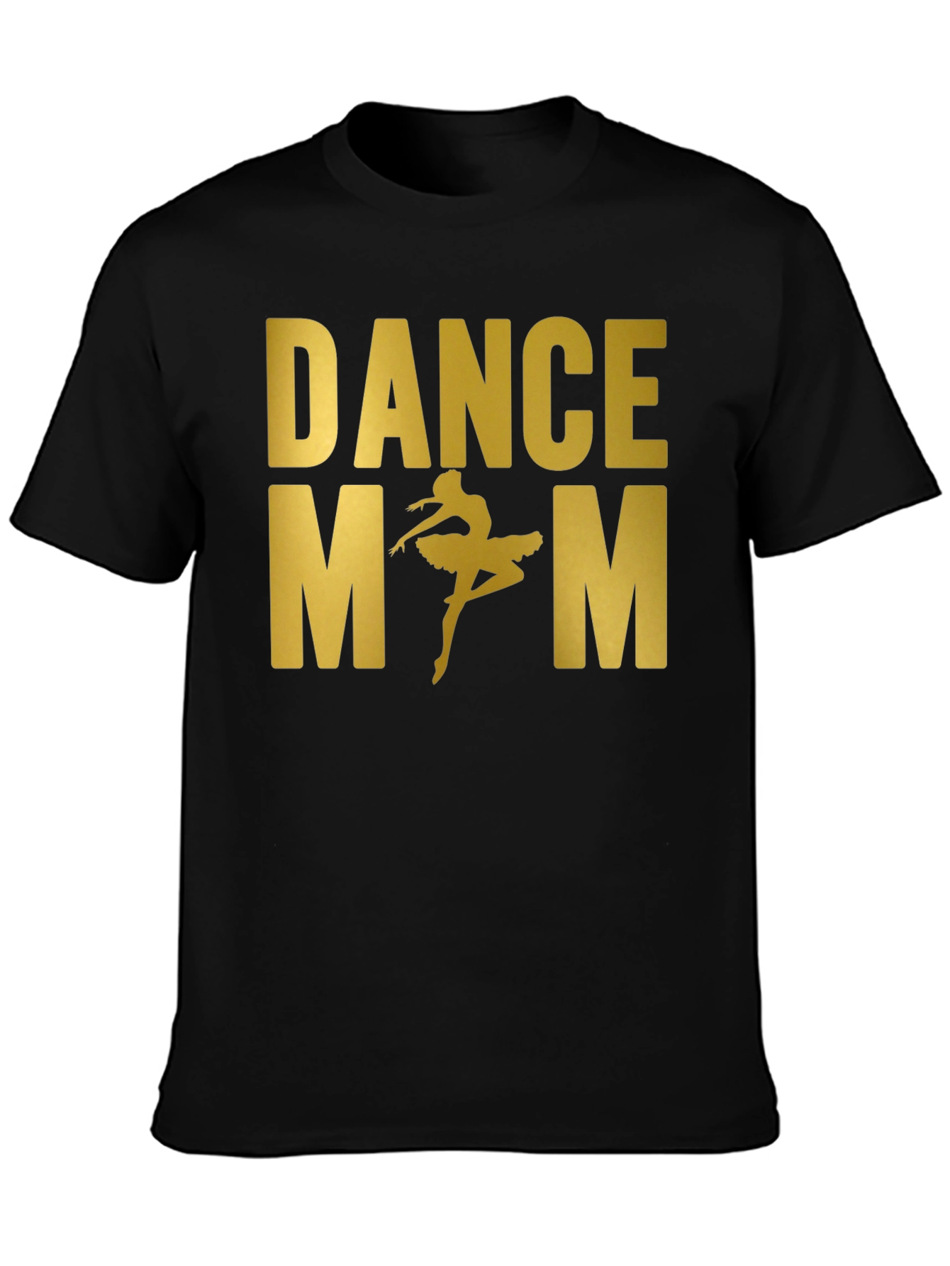 Dance Mom Tee - Gold Text Ballerina Black T-Shirt
