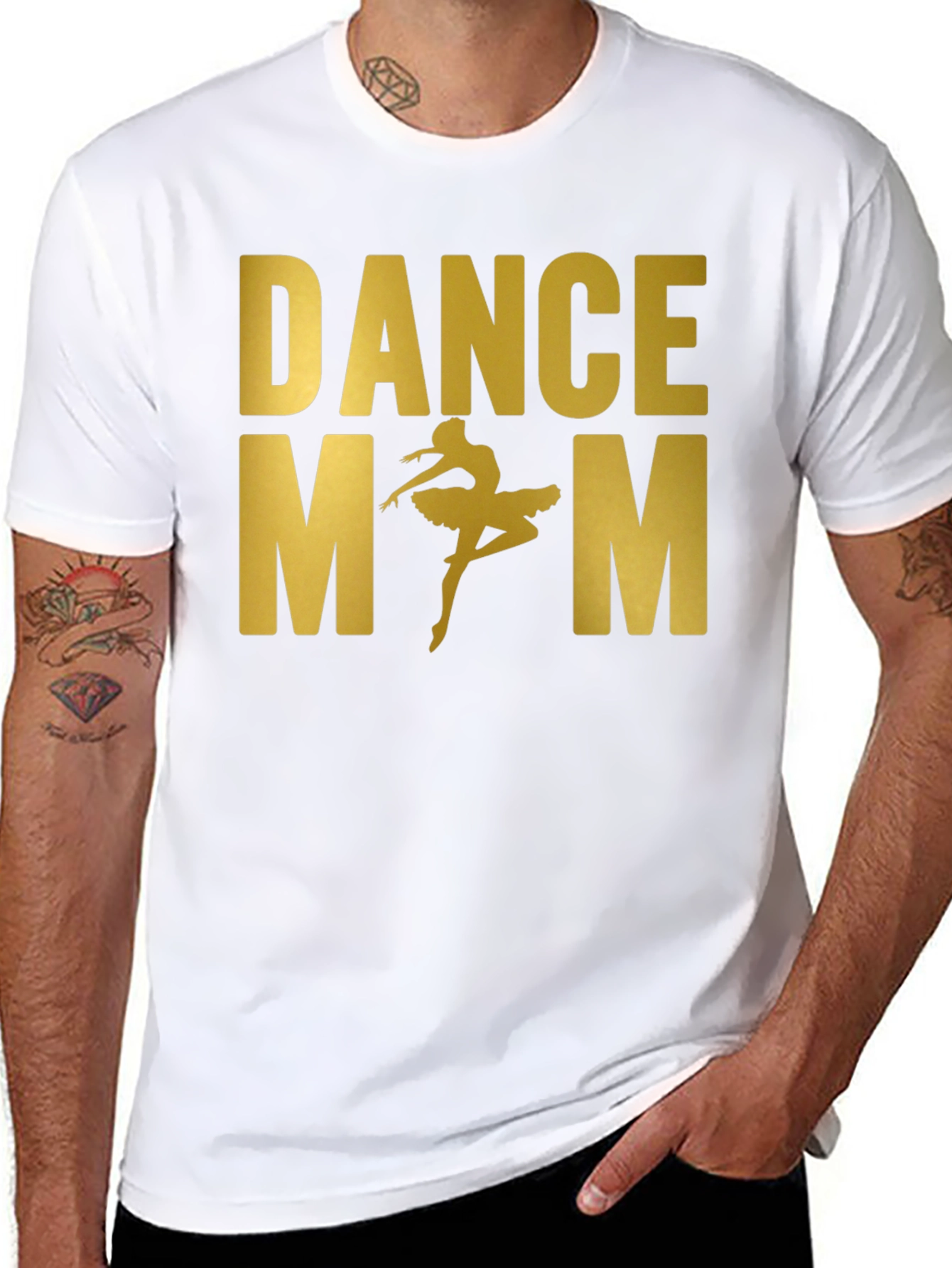 Dance Mom Tee - Gold Text Ballerina Black T-Shirt